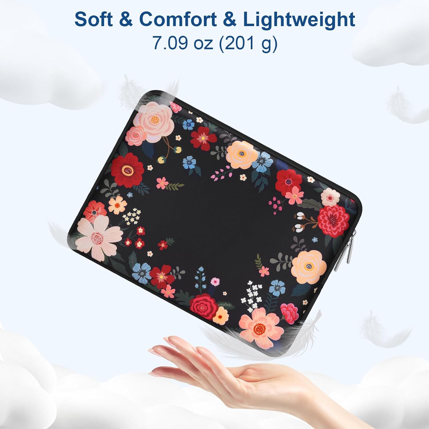 MOSISO Laptop Case 13.3 inch, 13-13.3 inch Laptop Sleeve Compatible with MacBook Neo/Air 13.6/Pro 13/Pro 14, HP Dell ASUS Lenovo, Neoprene Computer Sleeve Bag with Small Case, Ink Dyed Flowers