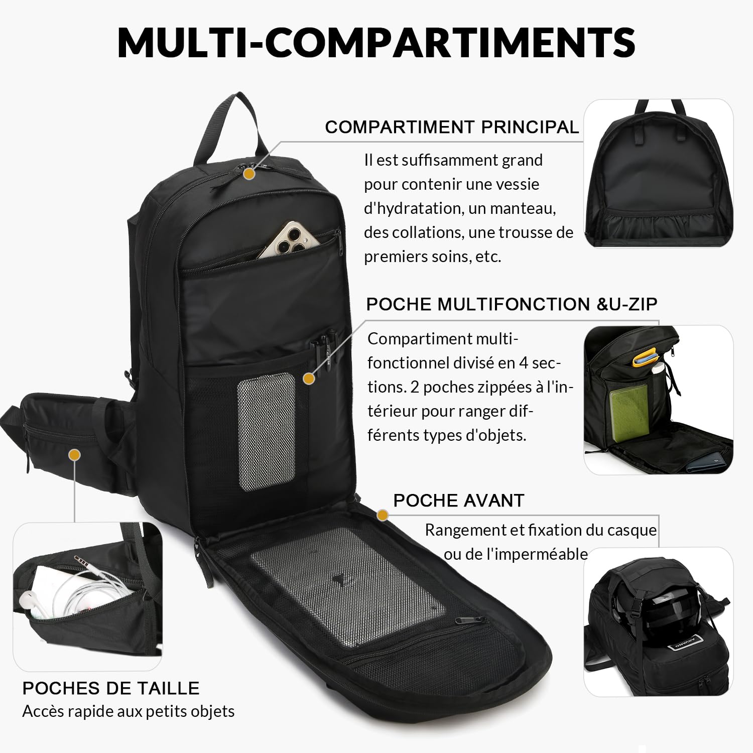 Sac à Dos Velo, Petit Sac à Dos de Randonnée pour Homme Femme, Sac 16L pour Ski Cycliste Vtt Snowboard Moto