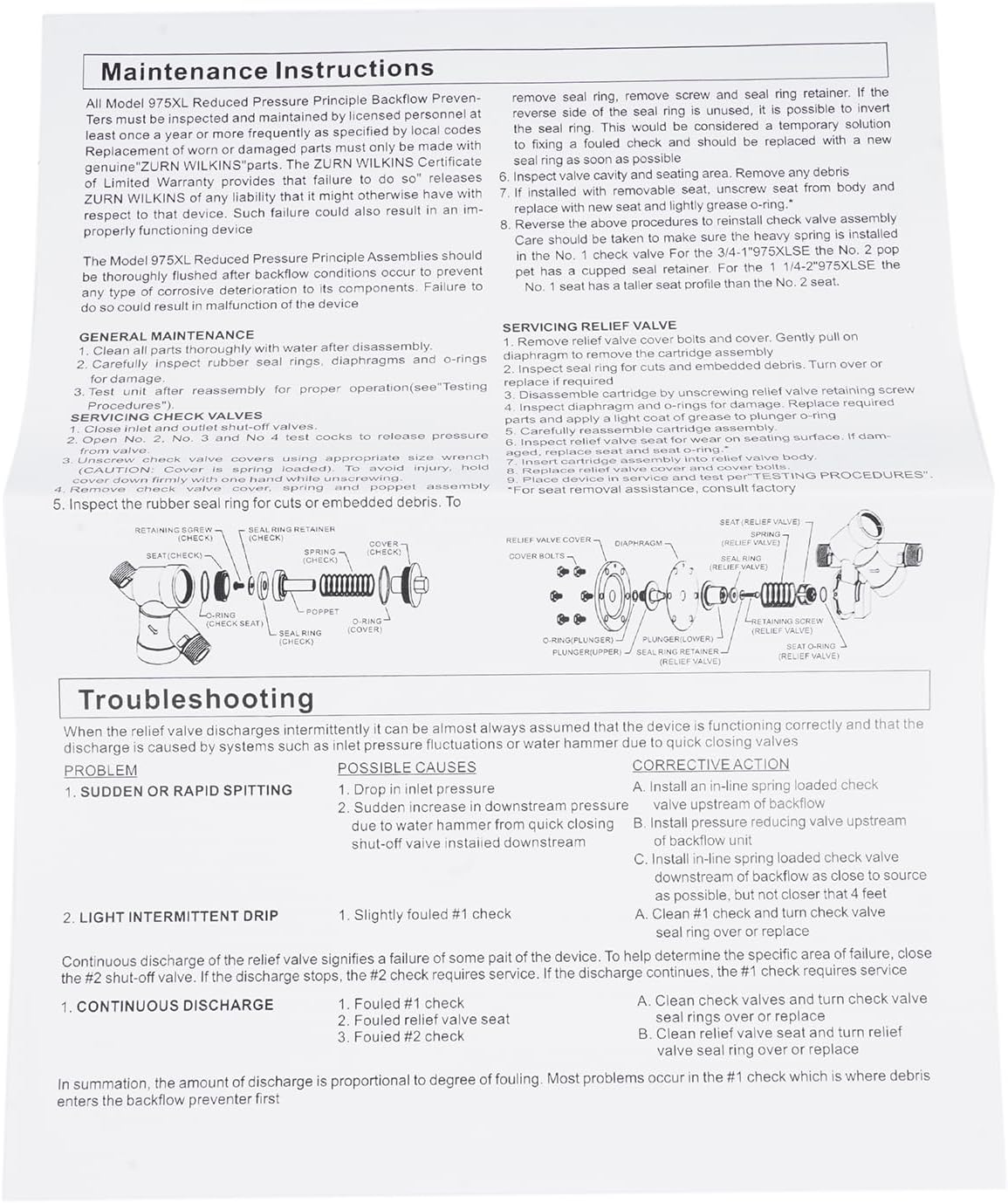 1-1/4"-2" Repair Kit Replacement for Zurn Wilkins 975XL Backflow Preventer | Complete, 975XL2