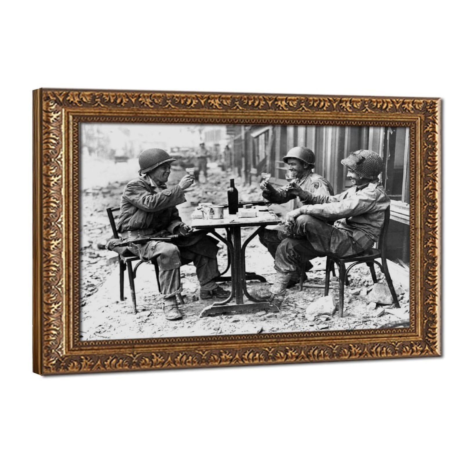 WCYB World War Il Paris 1944 Three American Soldiers at A Sidewalk Cafe in France Following Allied Liberation of City August 1944 Prints Posters Canvas Dec
