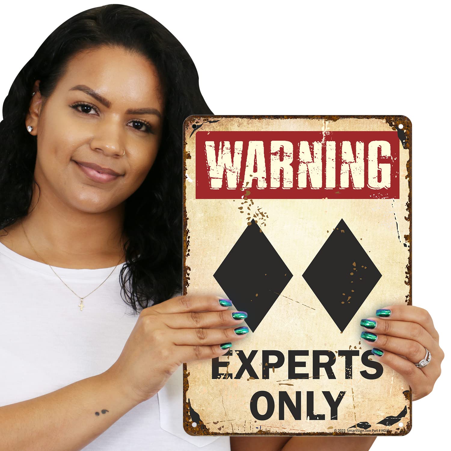 SmartSign Skischild "Warning Experts Only", Vintage-Schild mit doppeltem schwarzen Diamanten, 35,6 x 25,4 cm, rustikale Wanddekoration für Bar/Lodge/Küche/WC/Café, 55 mm HDPE-Kunststoff, 3 Stück