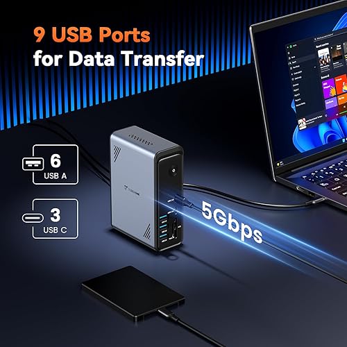 Miniatura 4 de TobenONE Estación de acoplamiento para laptop 18 en 1, 3 monitores, pantalla triple 4K con 3 HDMI, 9 puertos USB, Gigabit Ethernet, PD3.0, para