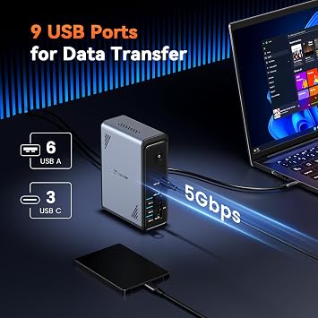 TobenONE 18 in 1 Laptop Docking Station 3 Monitors, Triple 4K Display with 3 HDMI, 9 USB Ports, Gigabit Ethernet, PD3.0, for Windows/Dell/Lenovo/HP/Thinkpad Laptops (No Power Adapter)