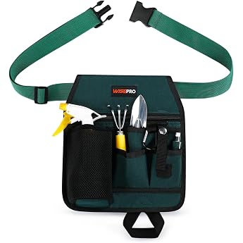 Garden Tool Waist Bag with Adjustable Belt - Includes Hammer Hanging Ring & Tool Bag with Compartments - For Gardeners Carpenters and Florists One Size Green