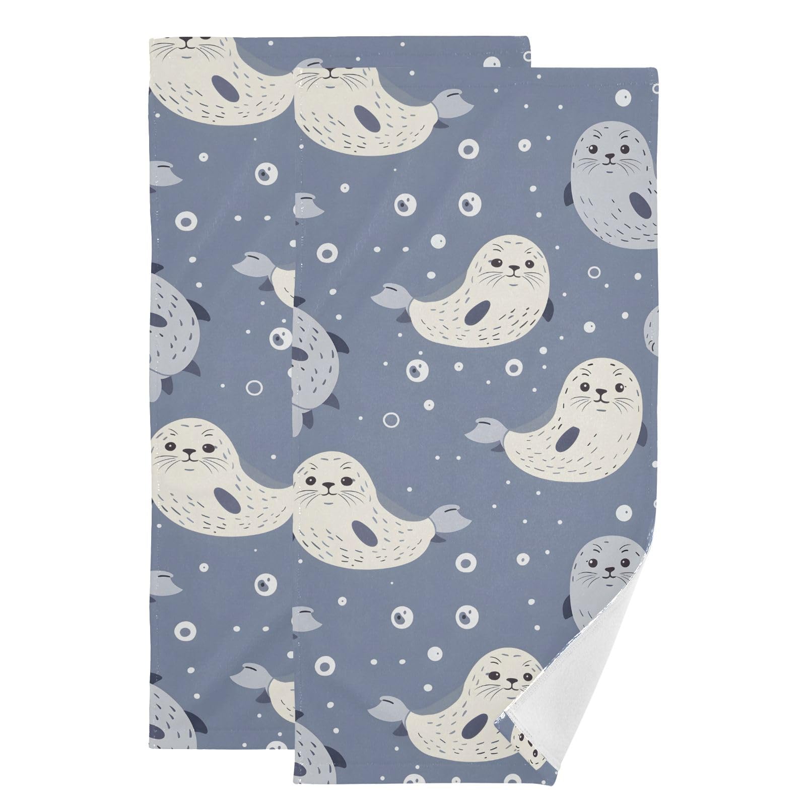 Toallas de mano para baño Seal de algodón absorbente, 36 x 72 cm y pack de 2