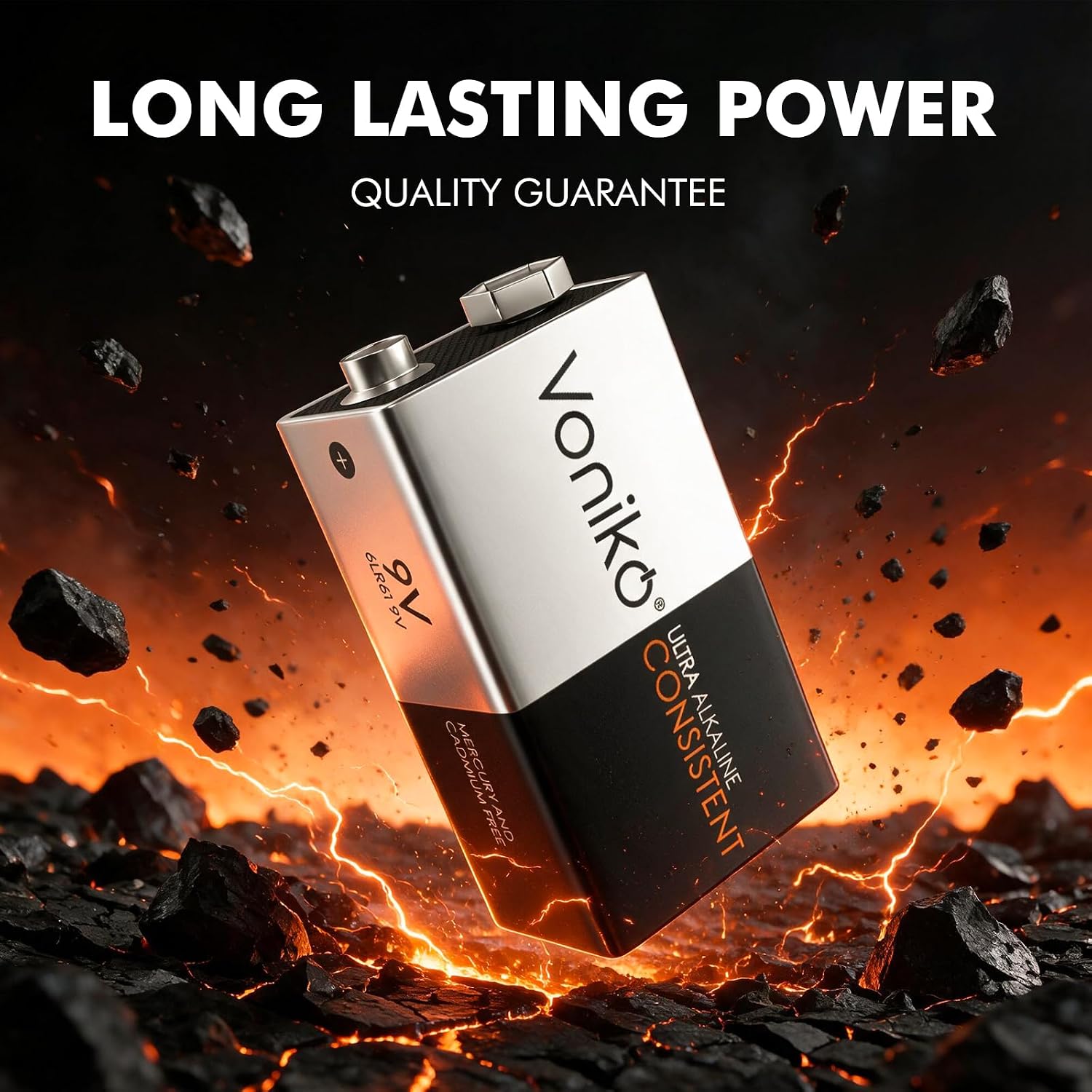 Voniko 9V Batteries 6 Pack, 9 Volt Alkaline Battery for Smoke Alarms image 2