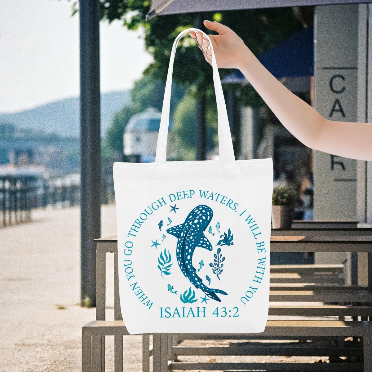 Floral Beach Whale Shark Gifts Jellyfish Christian Canvas Tote Bag for Work Totes for Women Christmas Bible