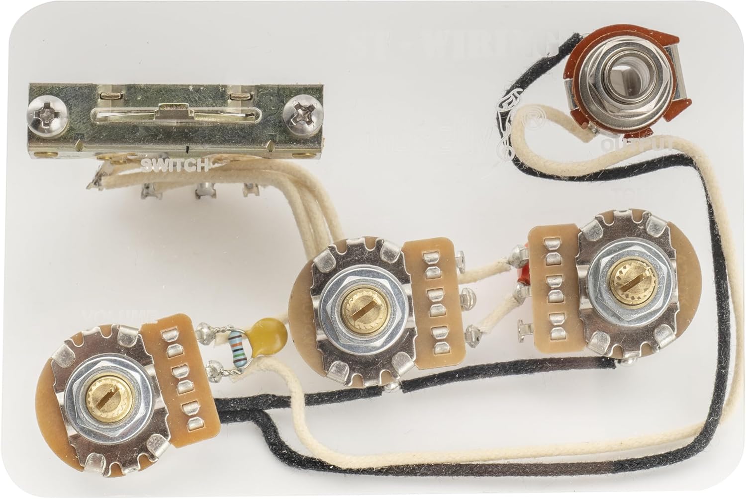 Musiclily Pro Electric Guitar Pre-wired Wiring Harness Upgrade Kit for American Strat SSS with 5-Way Switch and A250K Pots, Nickel Jack