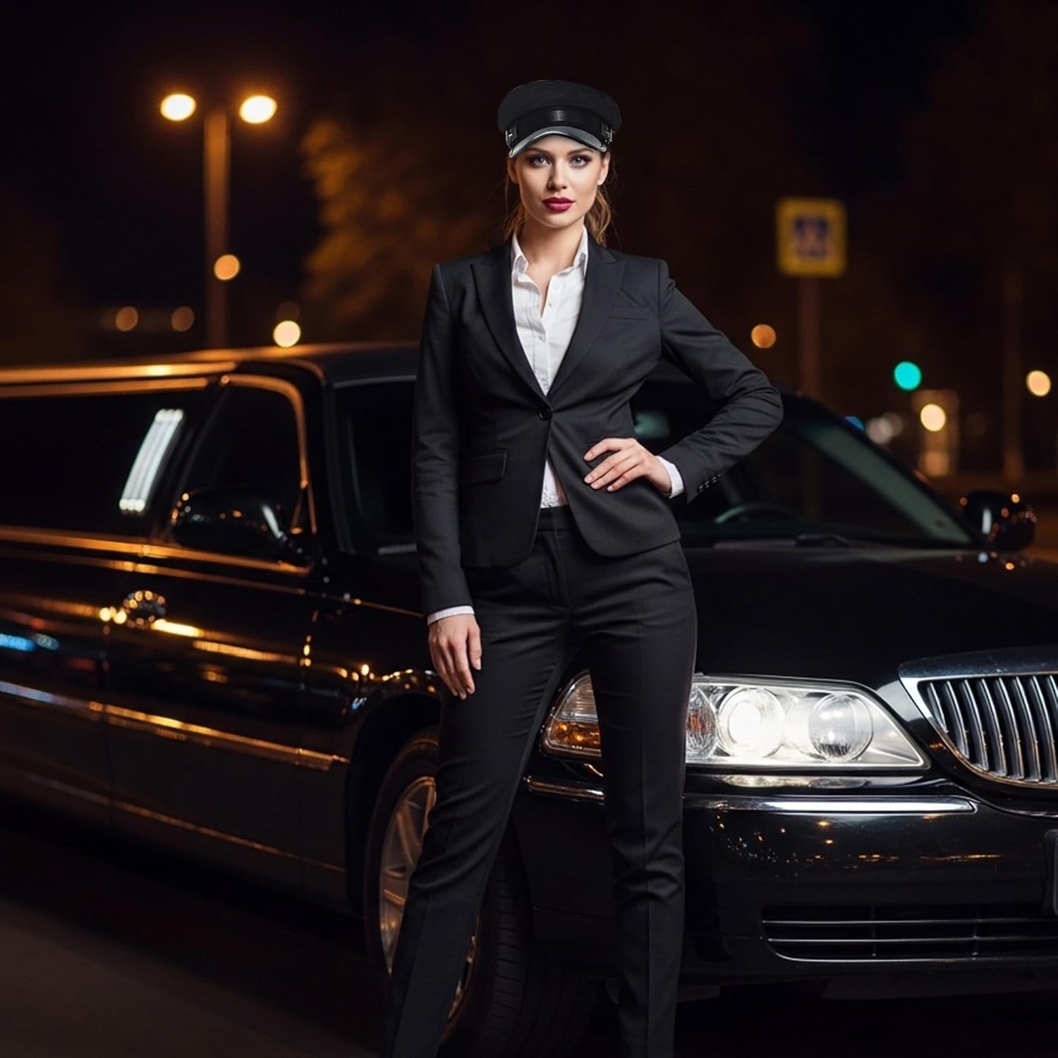 Vaulted Skulls & Co Black Chauffeur Cap | Limo Driver Hat Deluxe | Adult Chauffeur Hat | Limo Driver Costume Accessories | Limousine Drivers Uniform | Black | Standard Size - Image 6