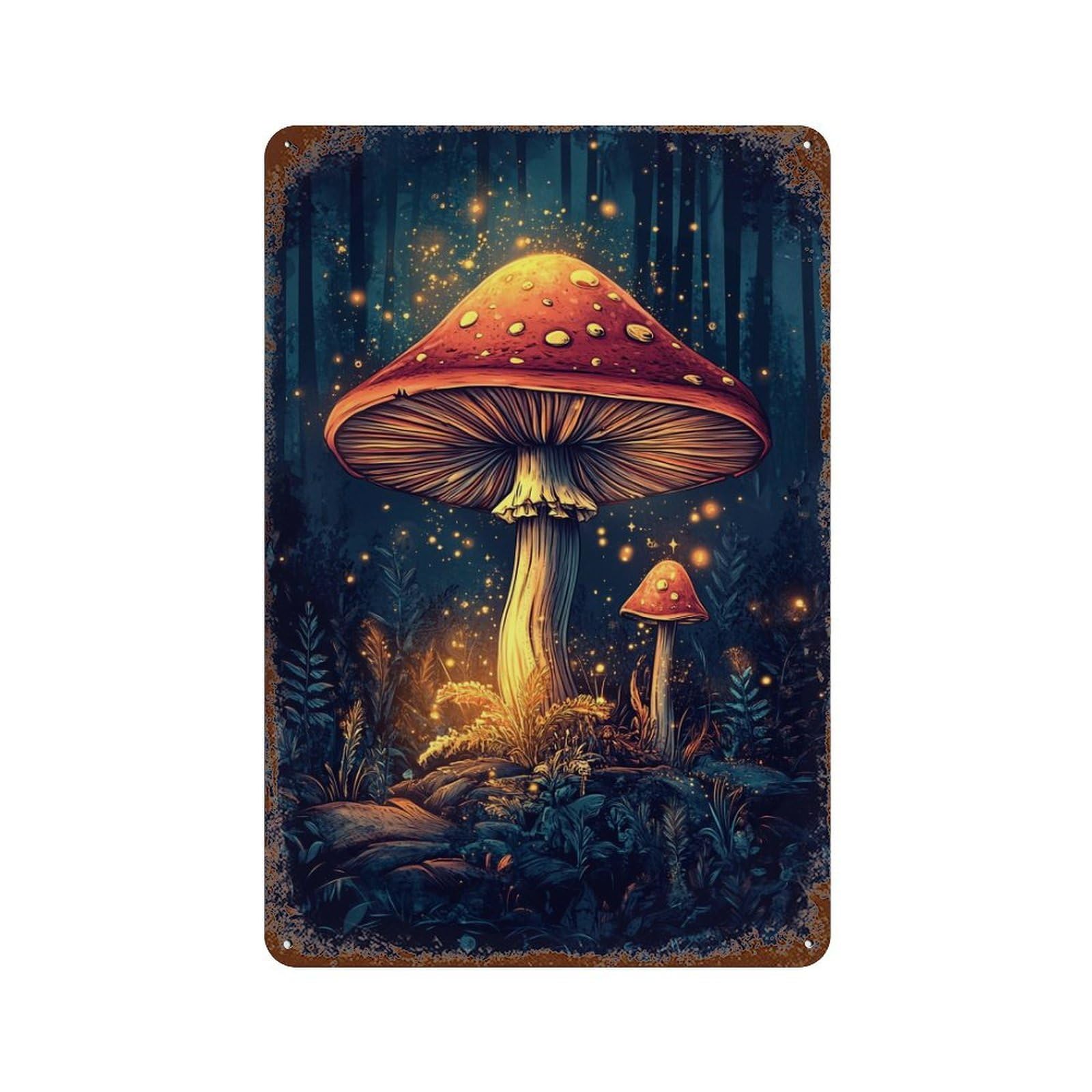 Enchanted Forest Mushrooms-2 Vintage Rust Metal Sign 11.8"x7.9", for Basement, Hobby Room And Garage Decor, Retro Wall Decor