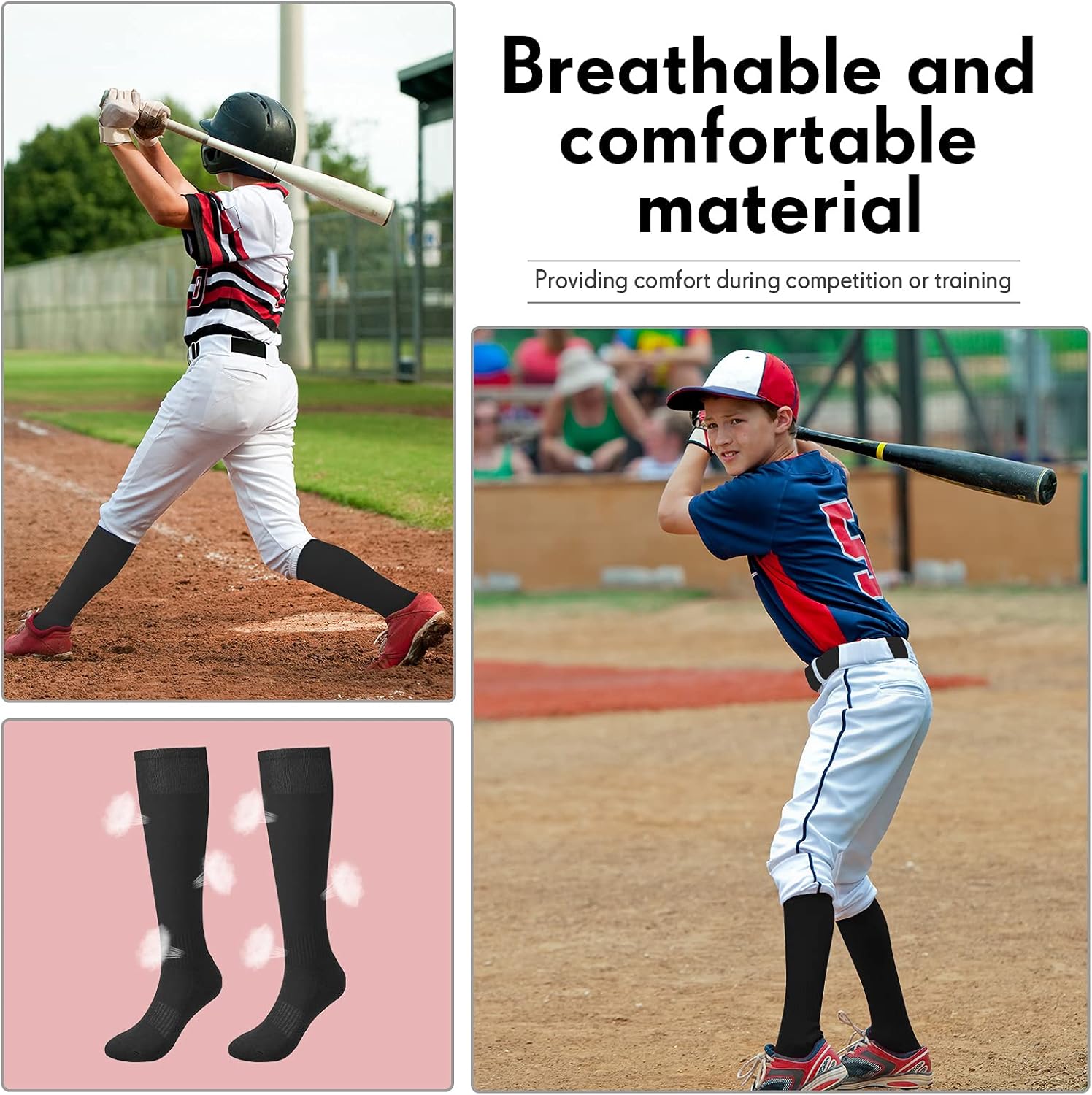 JaGely 5 Pcs Youth Adjustable Belt Baseball Socks and Belt for Youth Adult 1 Softball Waist with 2 Pairs of Sock - Image 2