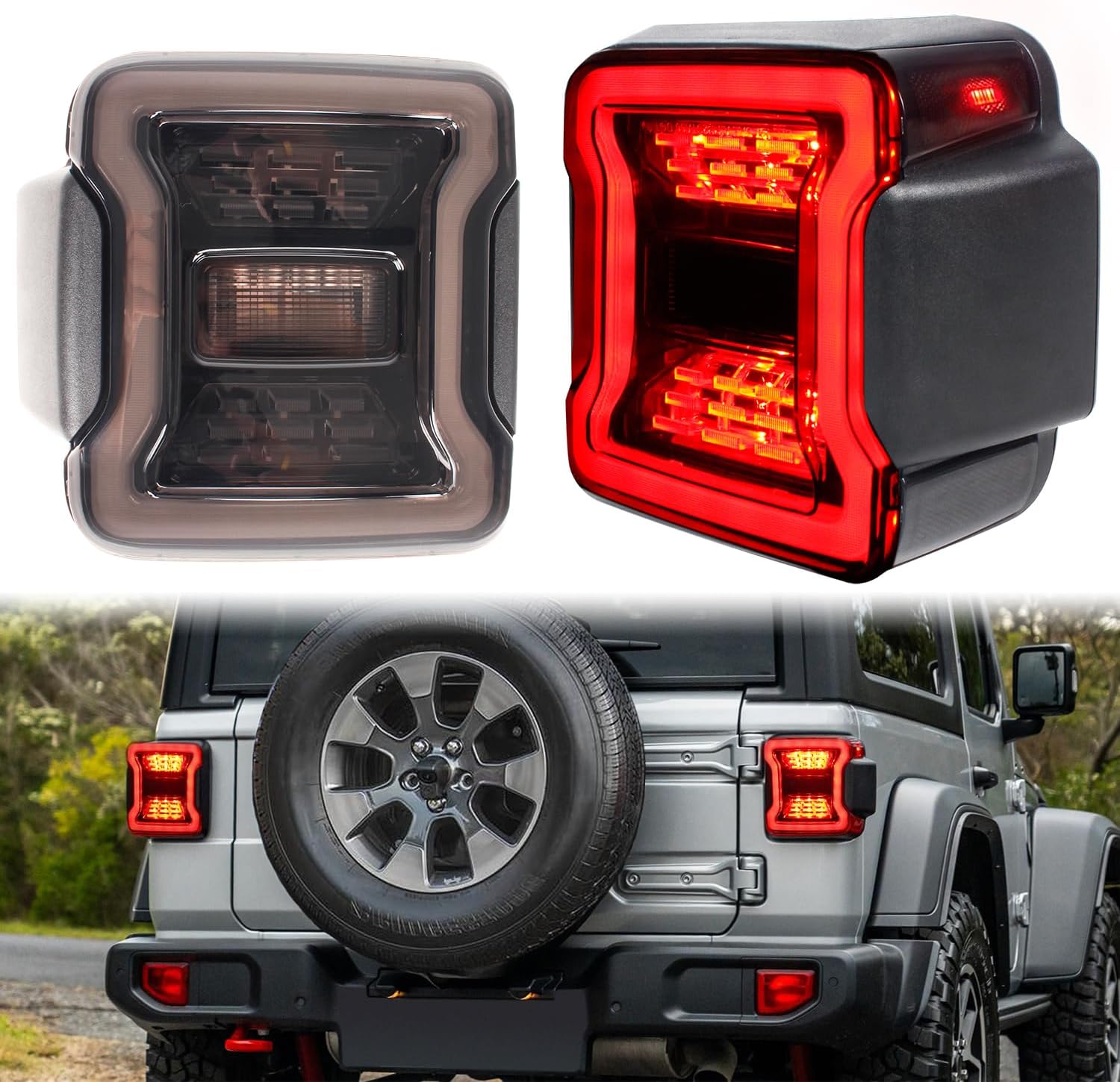 Smoke Lens LED Tail Lights Compatible With Jeep Wrangler JL 2018-2024 Turn Signal Reverse Light Lamp Running Lights Brake Lights Side Marker Light Assembly (1 Pair)