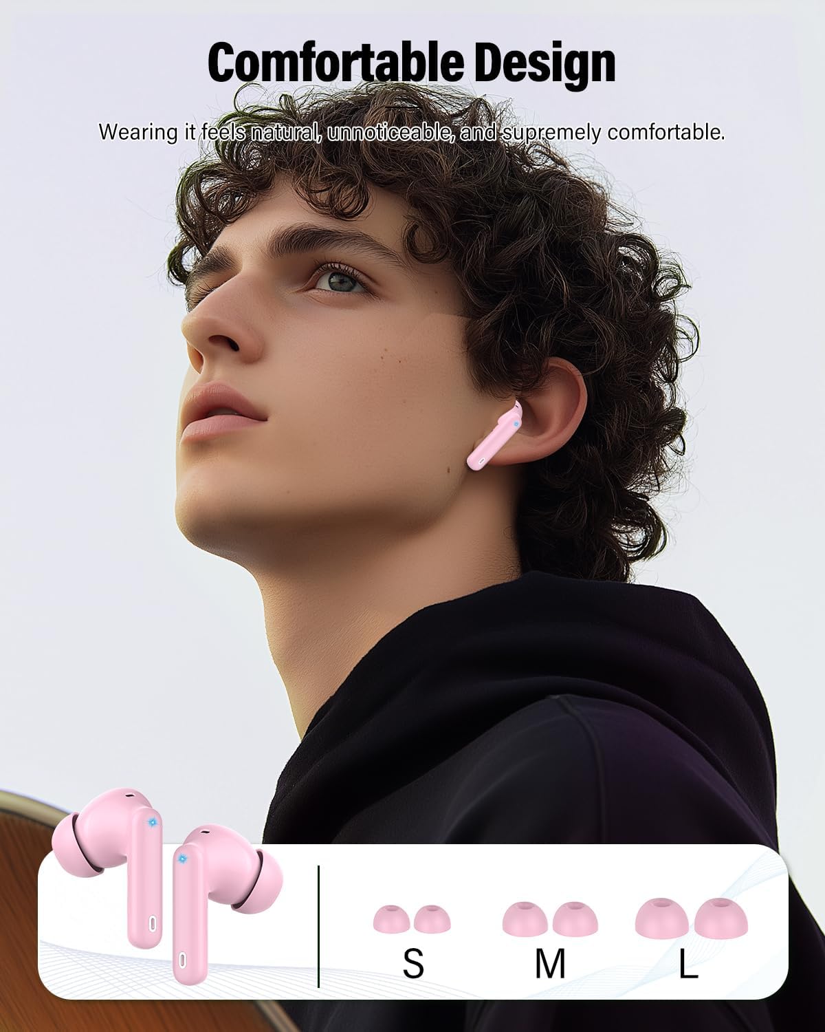 Btootos Wireless Earbuds, Bluetooth 5.4 Headphones Bass Stereo, Ear Buds with Noise Cancelling Mic, IP7 Waterproof in Ear Earphones, 36H LED Display Bluetooth Earbuds for Laptop Pad Phones, Deep Pink - Image 7
