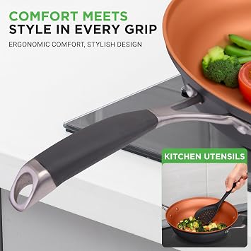 NutriChef 14-Piece Nonstick Kitchen Cookware Set PFOA/PFOS-Free, Copper/Hard-Anodized, Induction Compatible, Stackable, Luxury Design, Includes Pots, Pans, Jumbo Cooker, Griddle, and Utensils