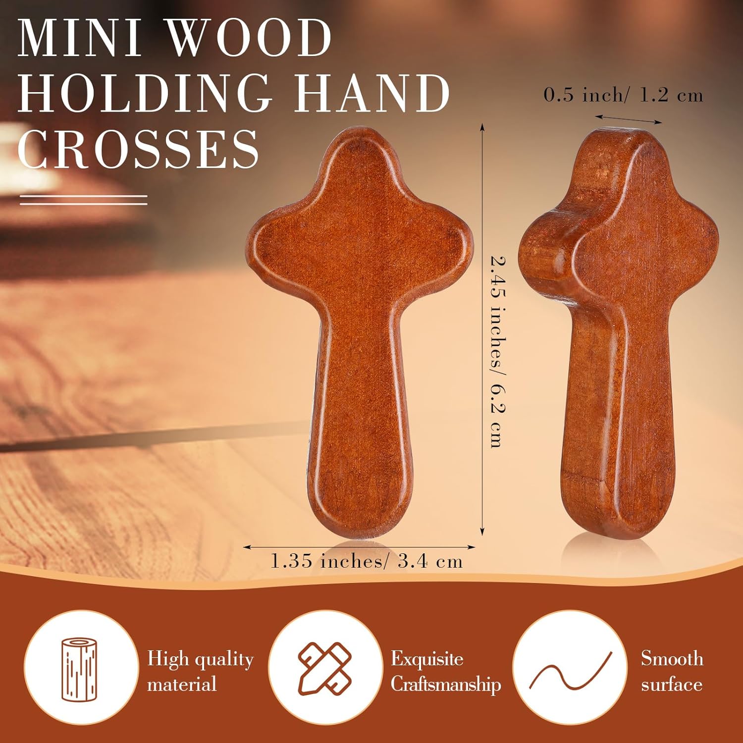 Menkxi 200 Pcs Pocket Crosses Bulk Comfort Mini Wooden Small Holding Hand Crosses Caring Christian Gift for Church Christmas Baptism, First Communion, Confirmation(Coffee Color)