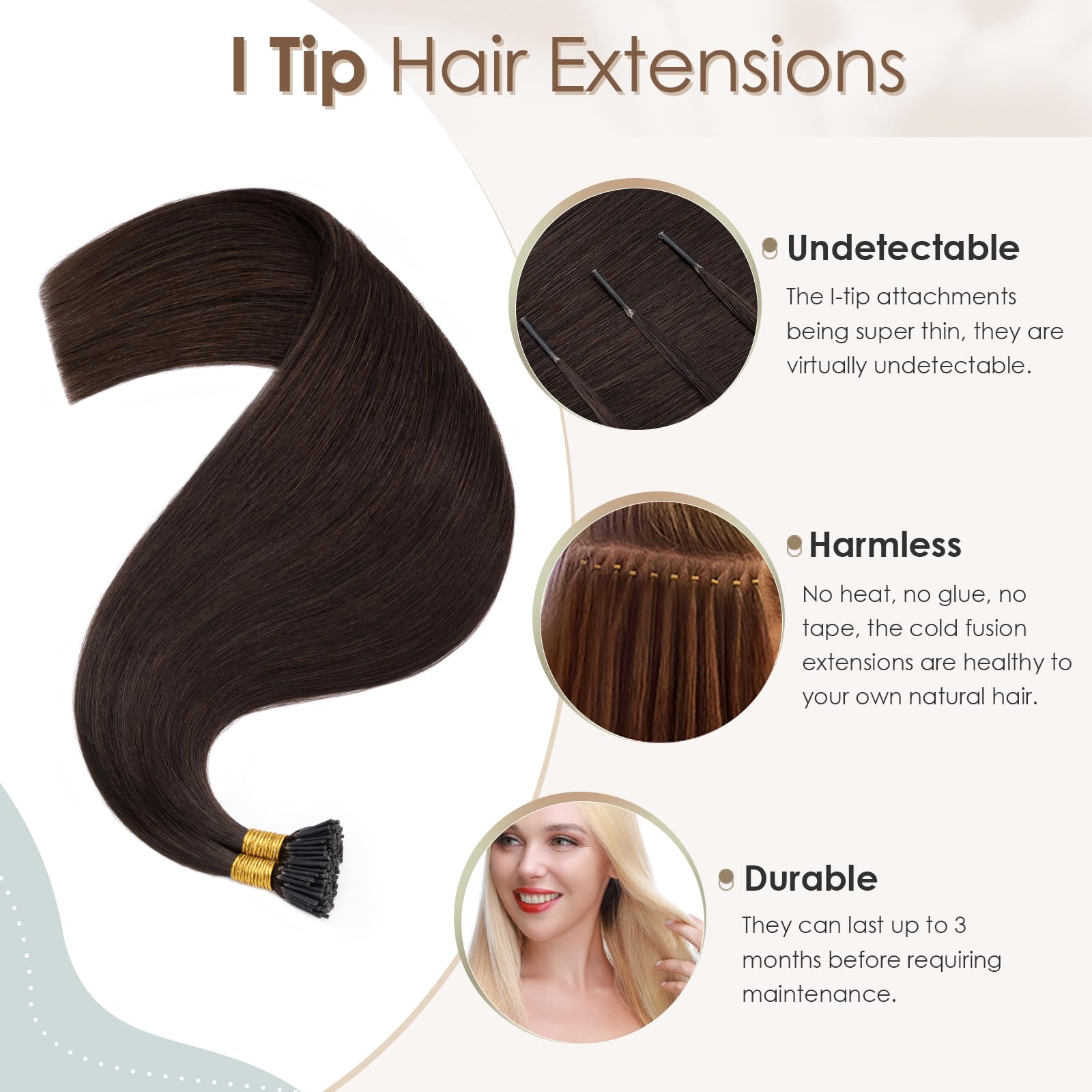 Elailite Pre Bonded I Tip Hair Extensions Real Human Hair - Keratin Remy Hair Extension 100 Strands 50g (#2 Dark Brown, 18 Inch) - Image 2