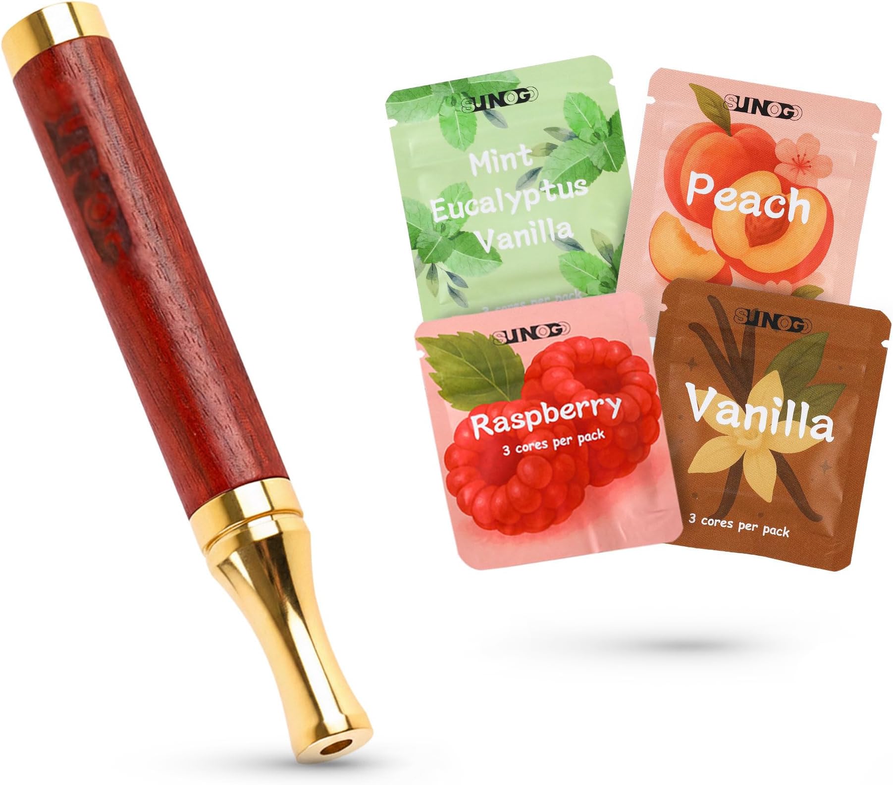 Flavored Air Device 12-Pack – Mint, Eucalyptus, Vanilla, Raspberry & Peach Flavor Cores, Lightweight Portable Design, Replaceable Cores
