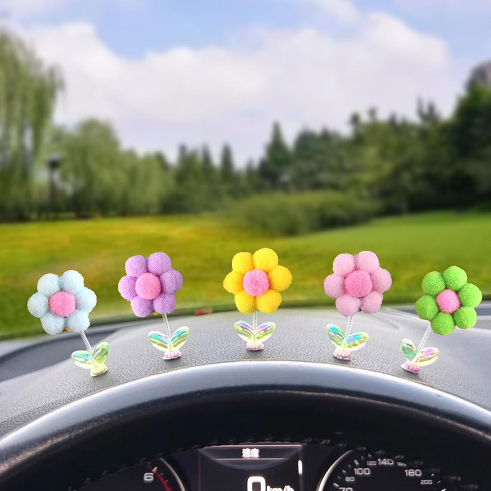 Decorazioni Auto Fiori Bobblehead - Set 5 Pezzi Per Cruscotto O Specchietto, Colorati E Divertenti