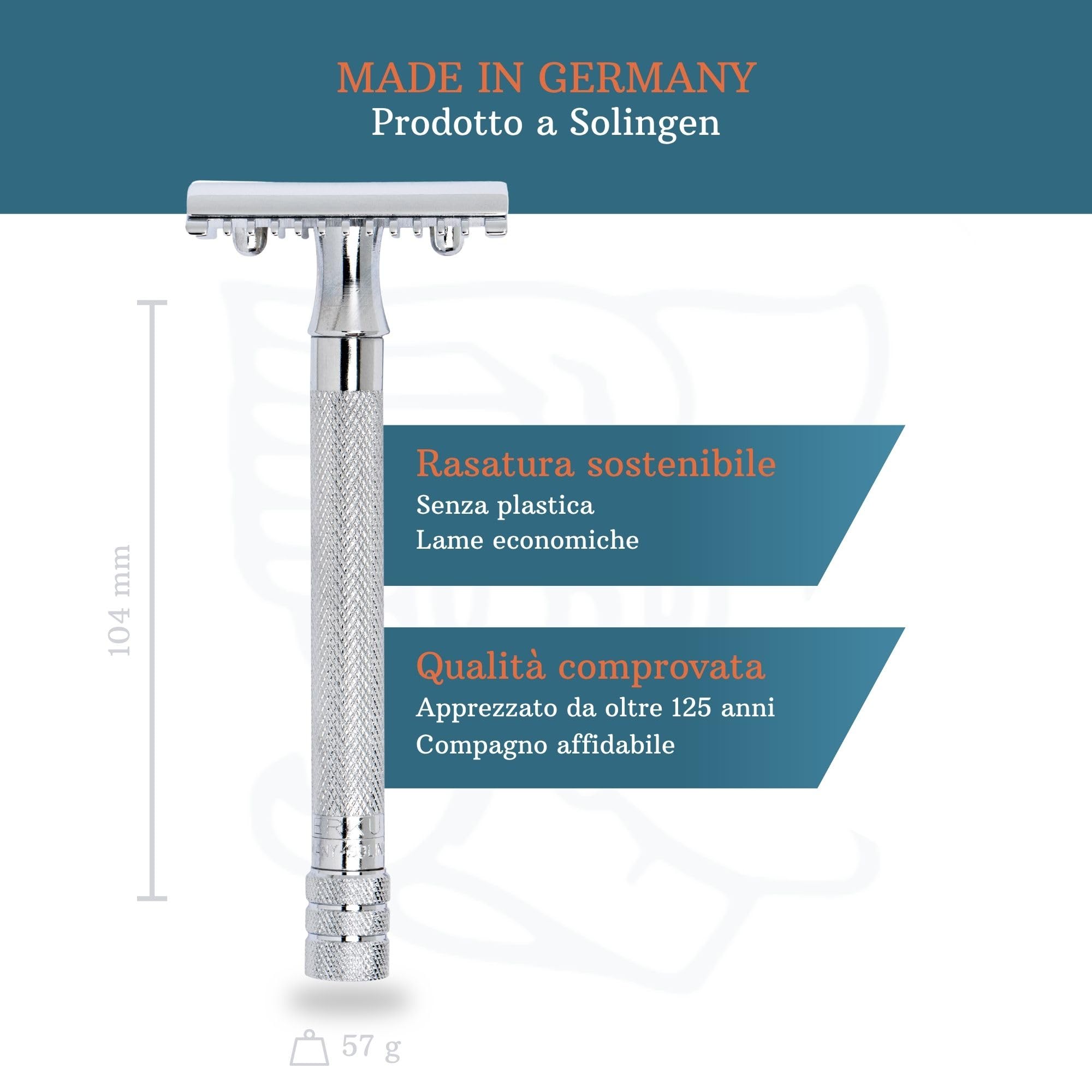 MERKUR Rasoio 25C | classico con pettine dentato cromato lucido | rasoio a tre pezzi con taglio dritto | pettine aperto | ideale per rasatura a umido | zinco pressofuso | manico in ottone | Made in