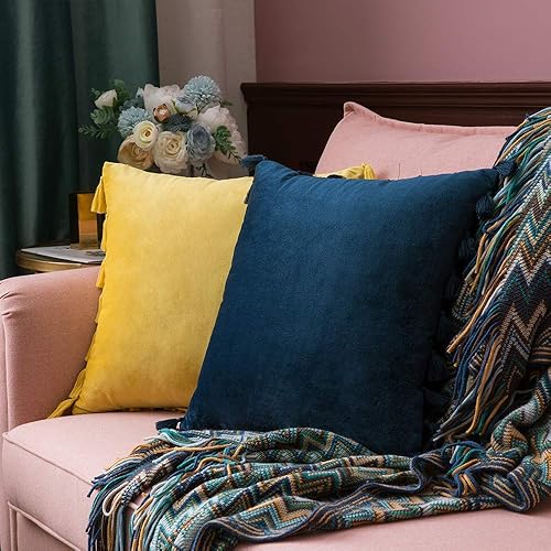 Miniatura 3 de MIULEE - Paquete de 2 fundas de cojín decorativas lisas, de terciopelo suave con borlas y flecos, decoración bohemia para sillón, cama, sofá, de