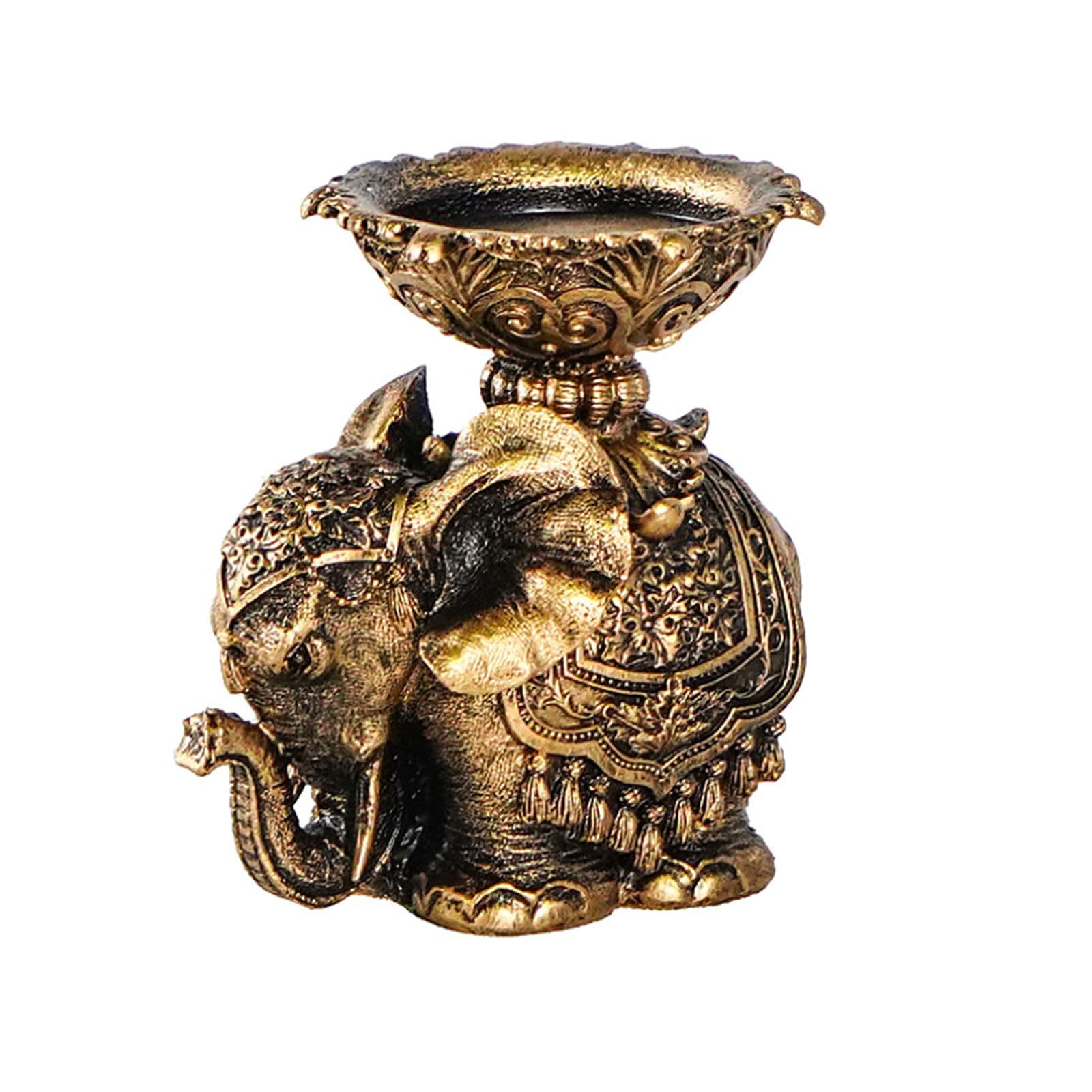 Antiqued Elephant Statue Holder European Vintage Carved Elephant Sculpture Candlesticks Centerpieces Home Decors Animal Stand