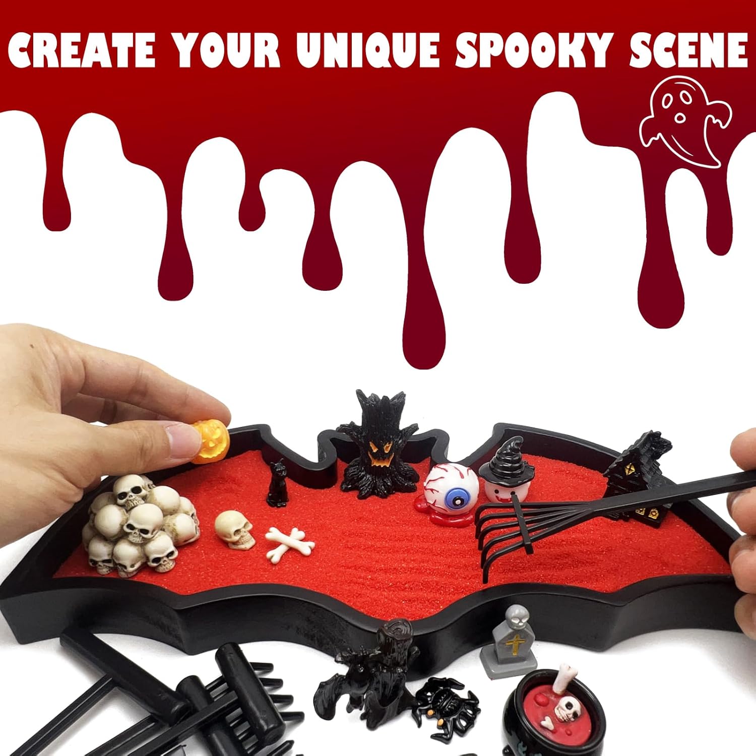 Bat Zen Garden Kit Mini Décor Halloween Spooky Office Decorations Tray for Work Desk Accessories Coffin Gothic Goth Desktop