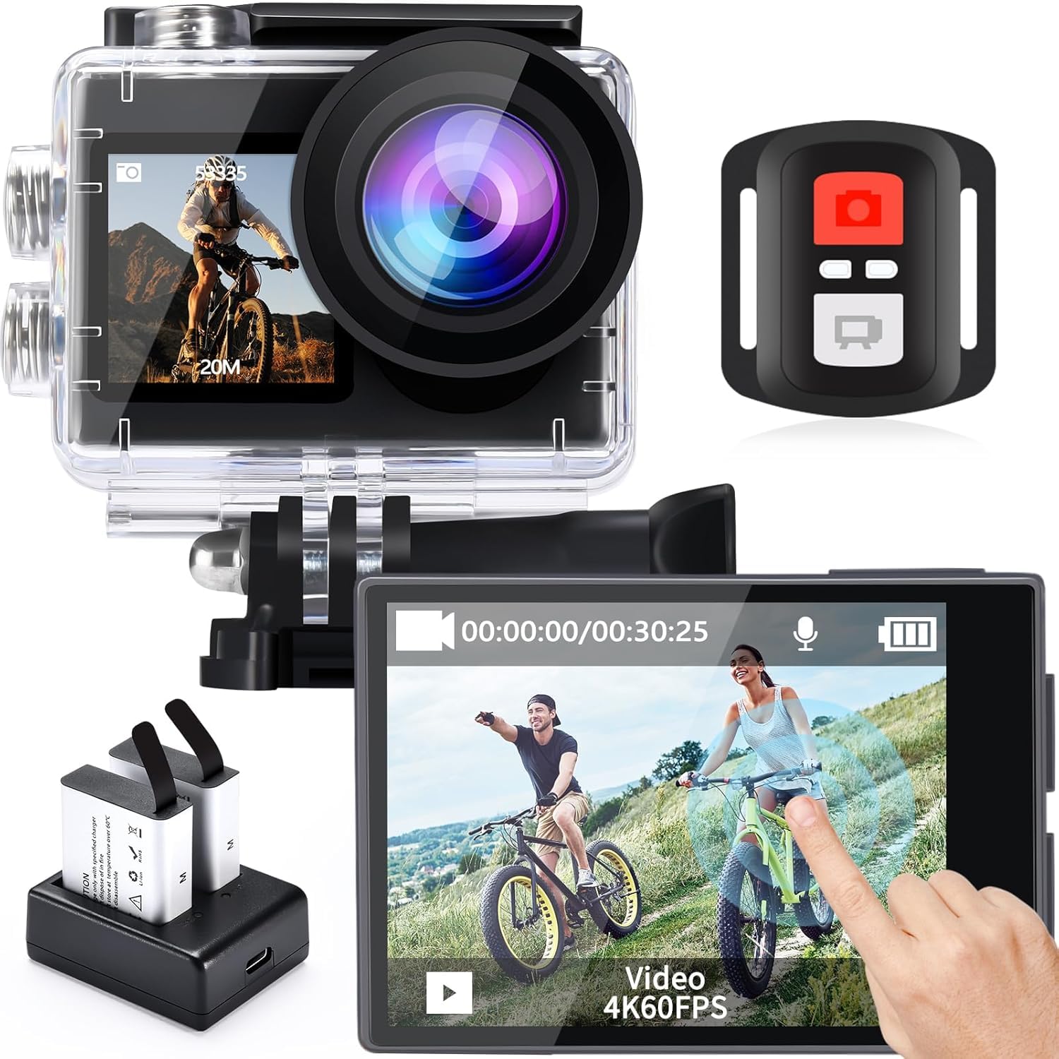 icefox Action Cam 4K 60FPS 20MP Unterwasserkamera EIS 5-fach Zoom WLAN-Fernbedienung wasserdicht