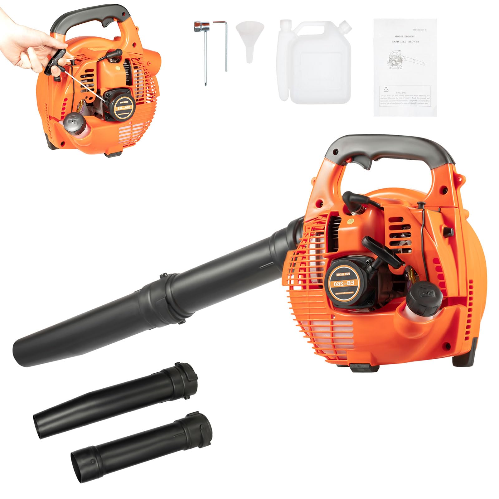 Soffiatore per foglie a benzina 25,4 cc 2 tempi, aspiratore per foglie a benzina con avviamento manuale e accensione elettronica, soffiatore manuale per la cura del prato, cortile, giardino