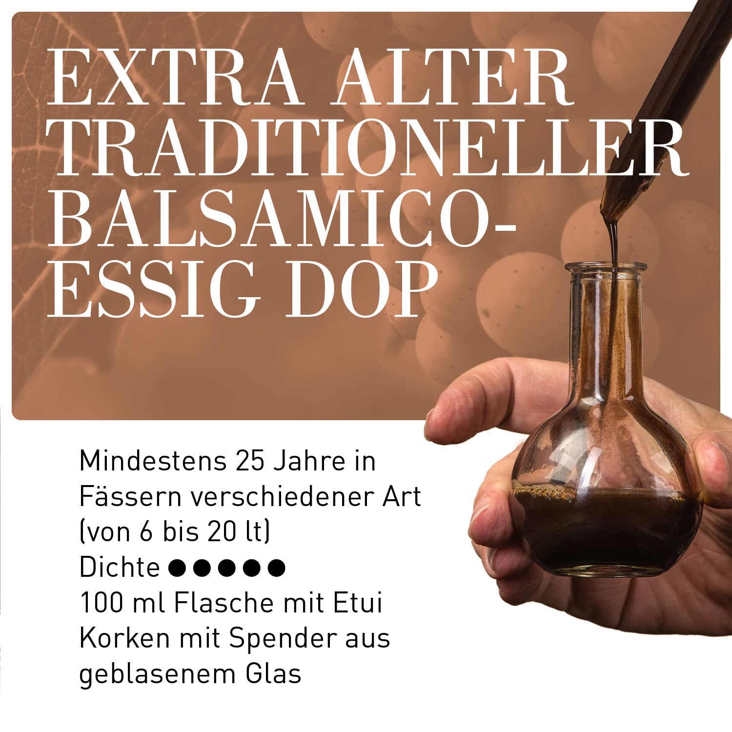 La Secchia - "Extra Vecchio", Traditioneller Balsamico-Essig aus Modena DOP, Mindestens 25 Jahre Alt - Flasche zu 100 ml mit Hülle Dosierer Geschenkbox, Handgefertigt in Italien