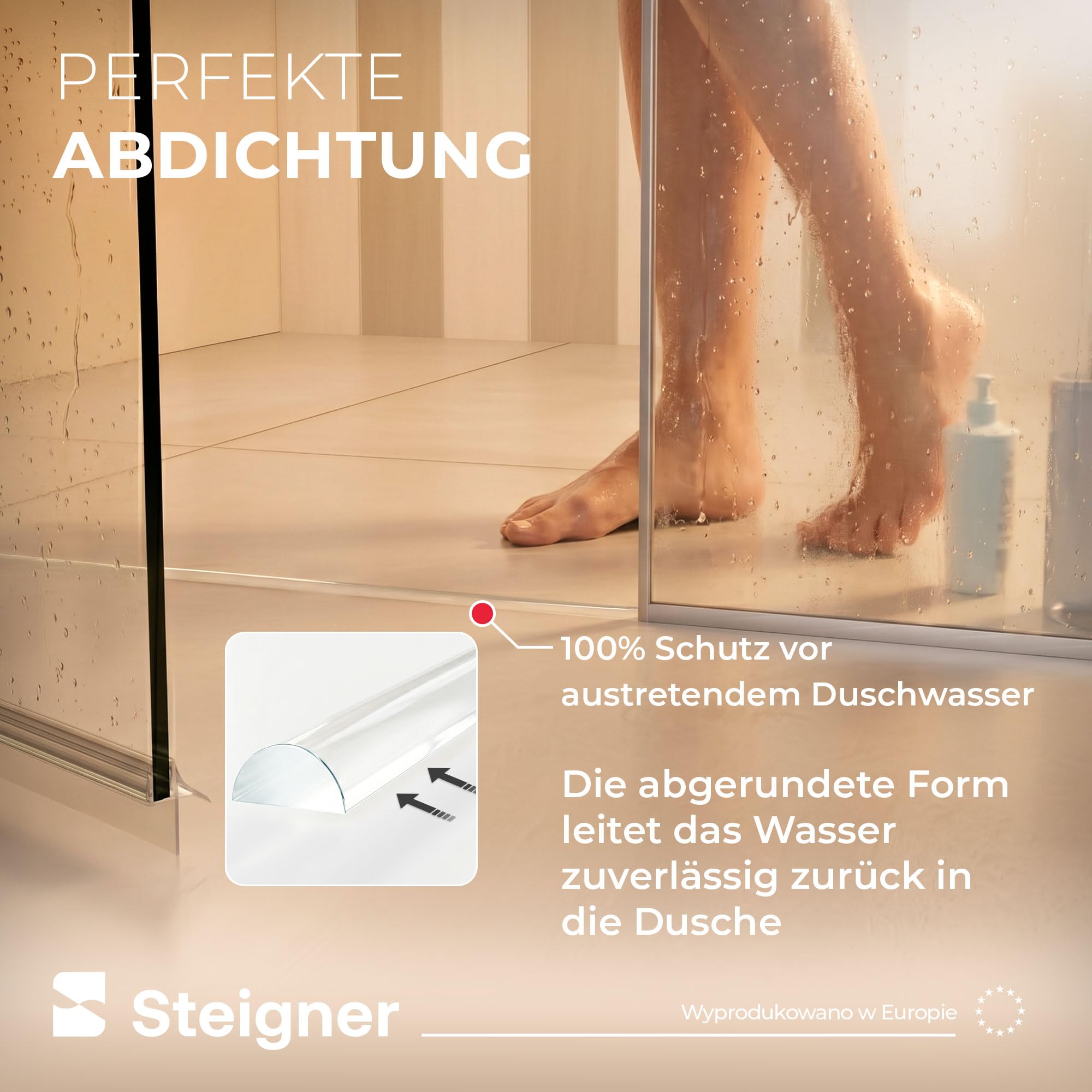 STEIGNER Acryl Halbrundstab selbstklebend 5mm 80 cm – Schwallschutzleiste | Wasserabweiser, Schwallschutzprofil transparent, für Duschkabinen, Glasduschen und bodengleiche Walk-In Duschen