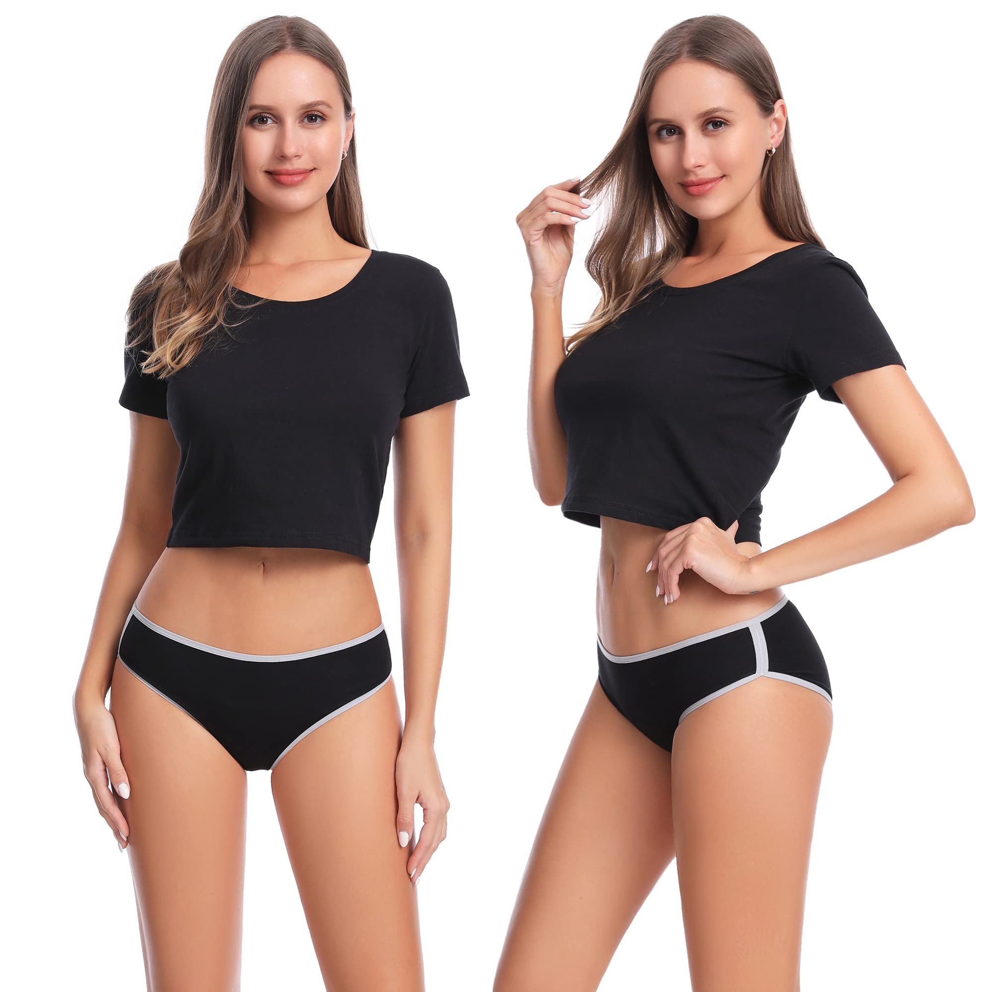 Womens Cotton Underwear Bikini Panties Black and Grey Multipack