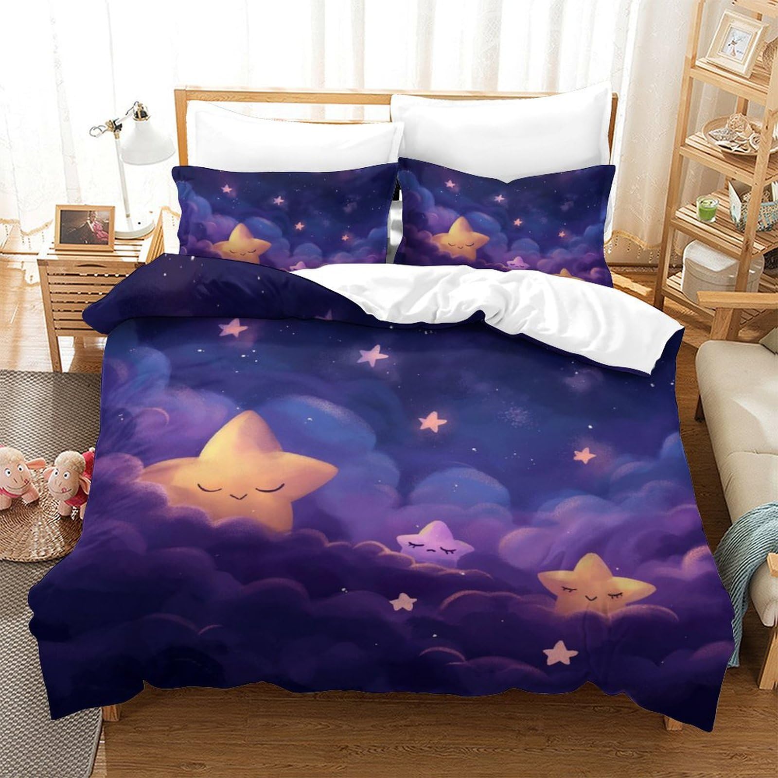 Set de housse de couette 3 pièces 200x200 imprimé 3D Les Stars microfibre douce