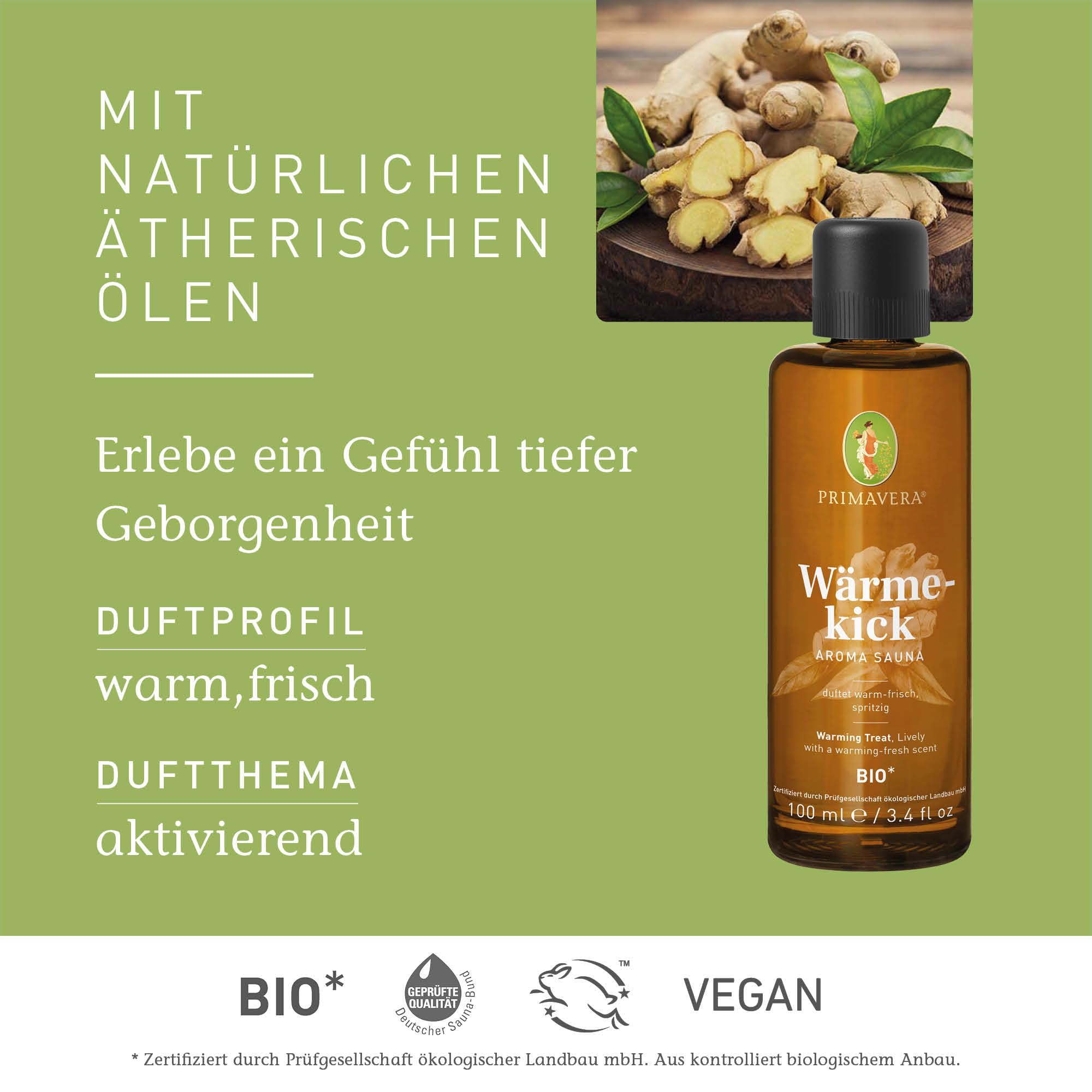 PRIMAVERA Wärmekick Aroma Sauna bio* 100 ml - Saunaöl, Aromatherapie - warmer-frischer Duft - ausgleichend - vegan