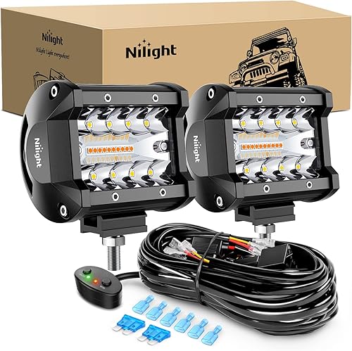 Nilight 2 módulos LED de 4 pulgadas y 60 W luz blanca ámbar luz estroboscópica 6 modos función de memoria camión todoterreno automóvil cuatrimoto