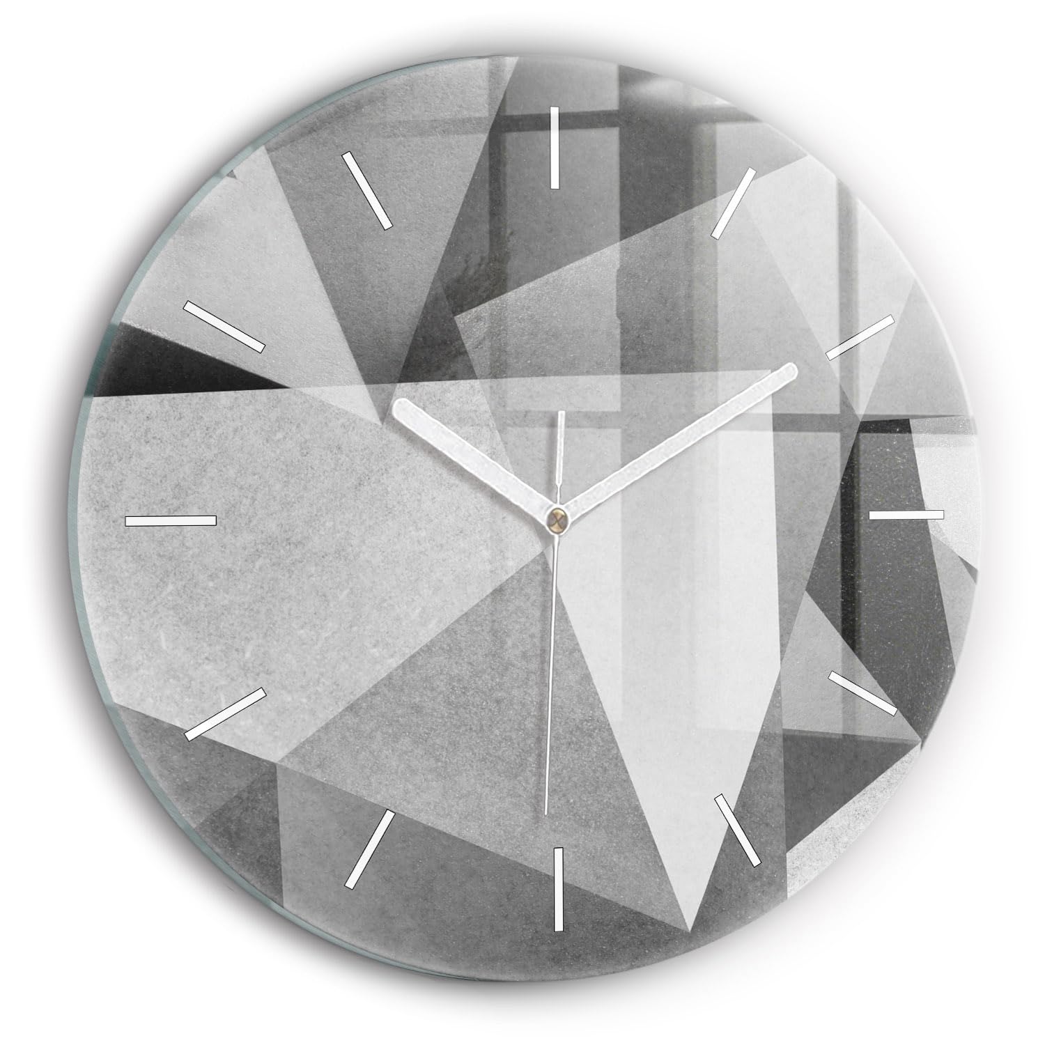 Horloge en verre 30 cm Wallfluent au design d'abstraction géométrique grise