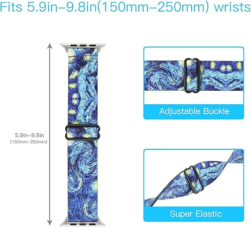 Miniatura 2 de Correa de reloj elástica ajustable compatible con Apple Watch de 1.49", 1.57", 1.61" (38 mm- 40 mm- 41 mm), pulsera elástica de nylon para mujer de