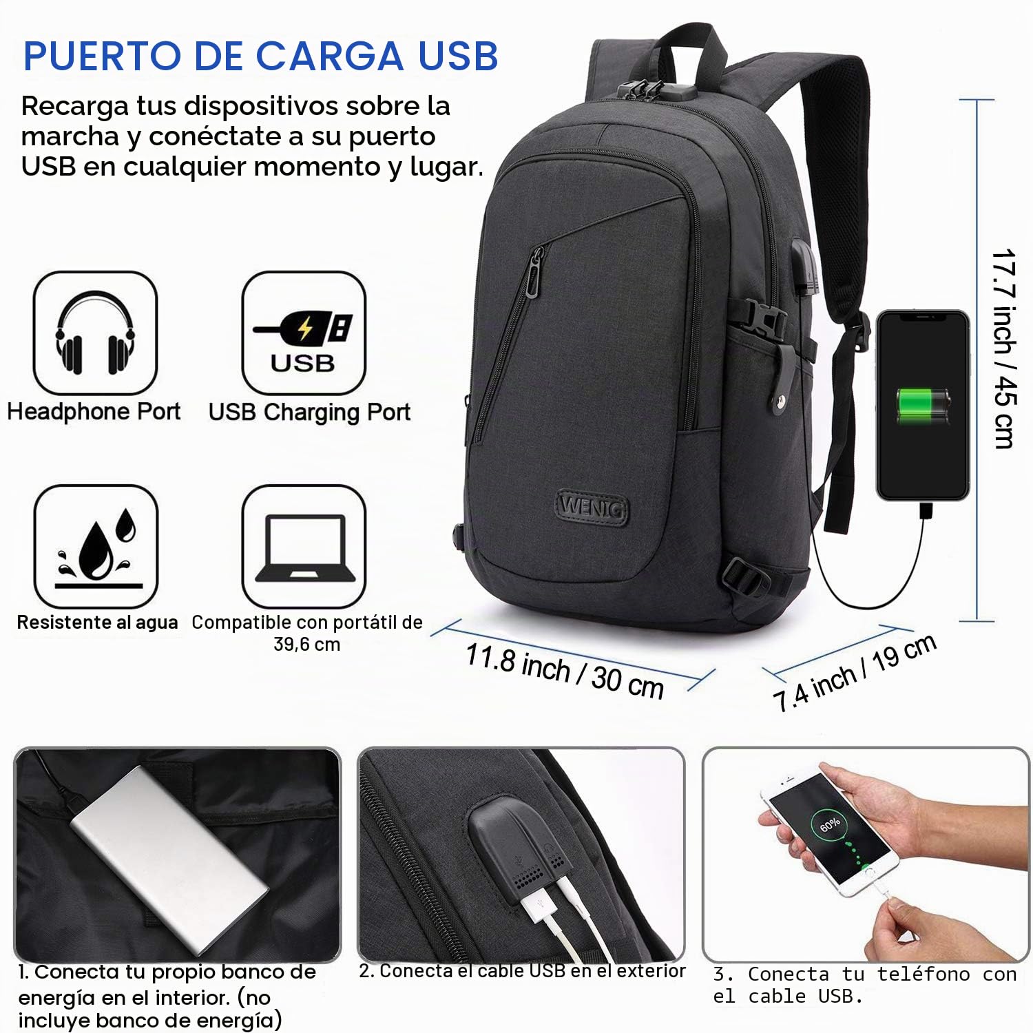 Mochila Hombre Mochila Antirrobo Impermeable,Mochila Ordenador Portatil 15.6 Pulgadas Mochila Portatil con Puerto USB,Mochila Backpack Bolsa para Negocio Trabajo Diario Viaje Escolares,Negro
