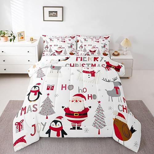 Erosebridal Juego de edredón de Papá Noel para niños y niñas, ropa de cama de Feliz Navidad, 2 piezas, feliz año nuevo, Navidad, juego de edredón
