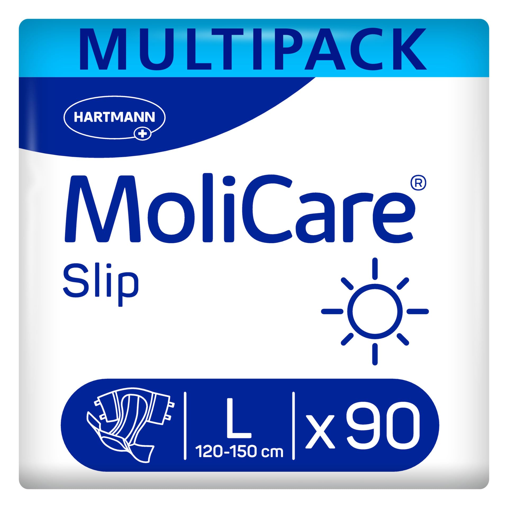 MoliCare® Slip Day - Windeln für Erwachsene bei schwerer Harn- und Stuhlinkontinenz am Tag | zuverlässig, komfortabel & diskret | Größe L (120-150 cm Hüftumfang), 90 Stück | 3 x 30 Paar, zuverlässiger Schutz bei schwerer Inkontinenz, schnelle Absorption,