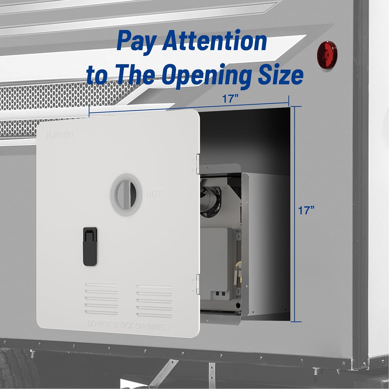 65,000 BTU Tankless RV Water Heater with Zero Cold Water Start, 12V On-Demand Hot Water System, with 18" x 18" Black Door