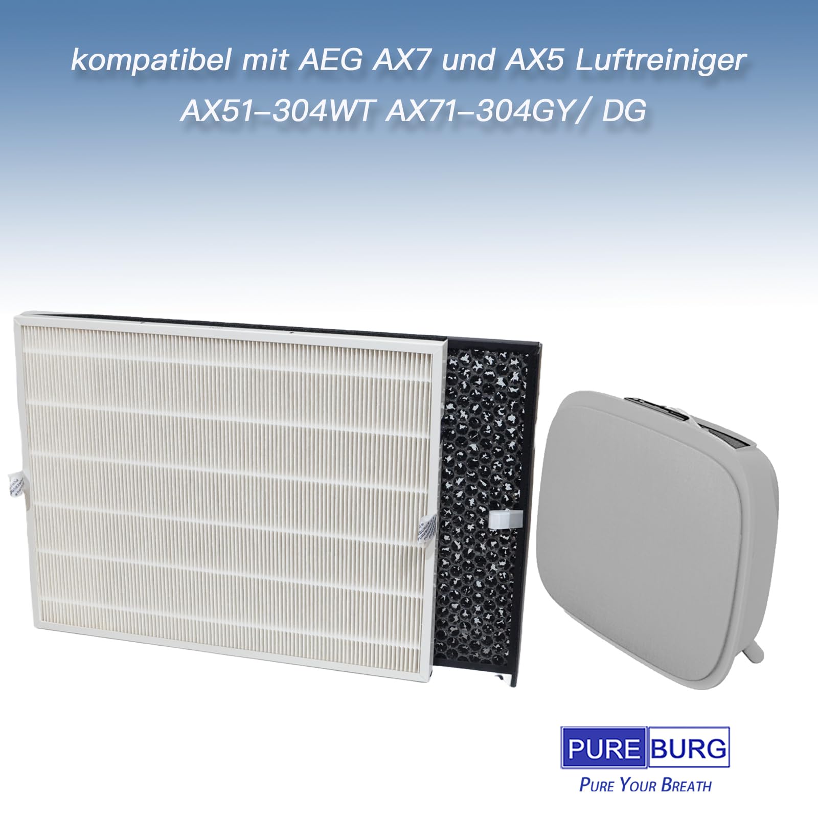 PUREBURG Filtr zamienny kompatybilny z oczyszczaczami powietrza AEG AX7 i AX5 AX51-304WT AX71-304GY/DG, filtr HEPA H13 z węglem aktywnym do usuwania zapachów, kurzu, lotnych związków organicznych