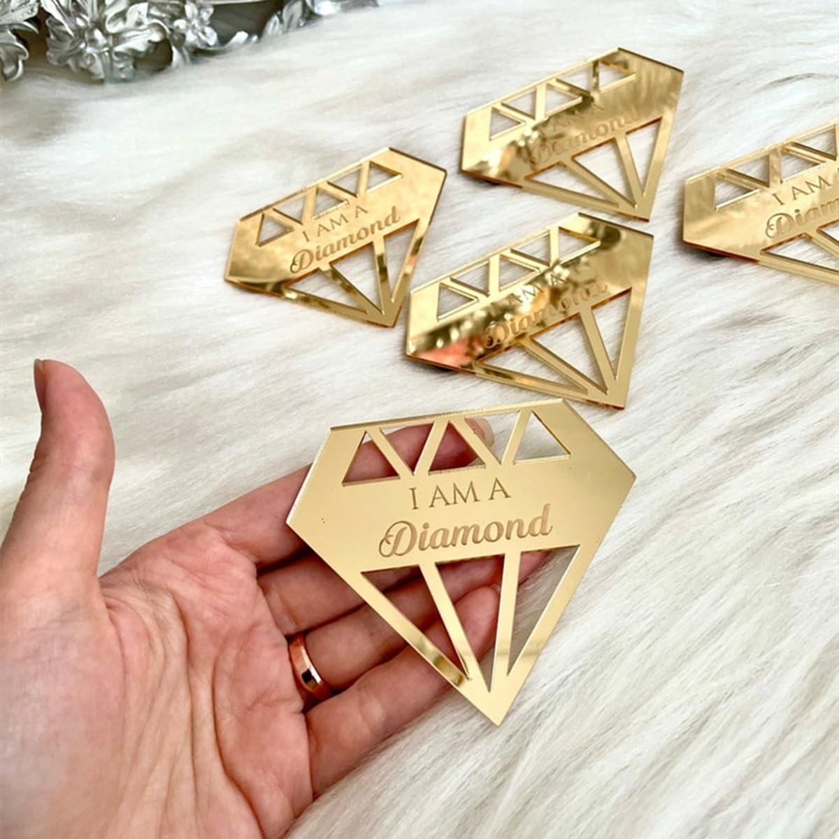 Regalos Personalizados For Regalos De Novia Con Decoración De Diamantes. Recuerdos De Boda, Regalos De Boda, Cumpleaños De Diamantes, Forma De Diamante For Guardar Los Favores De Fecha(Mirror Gold)