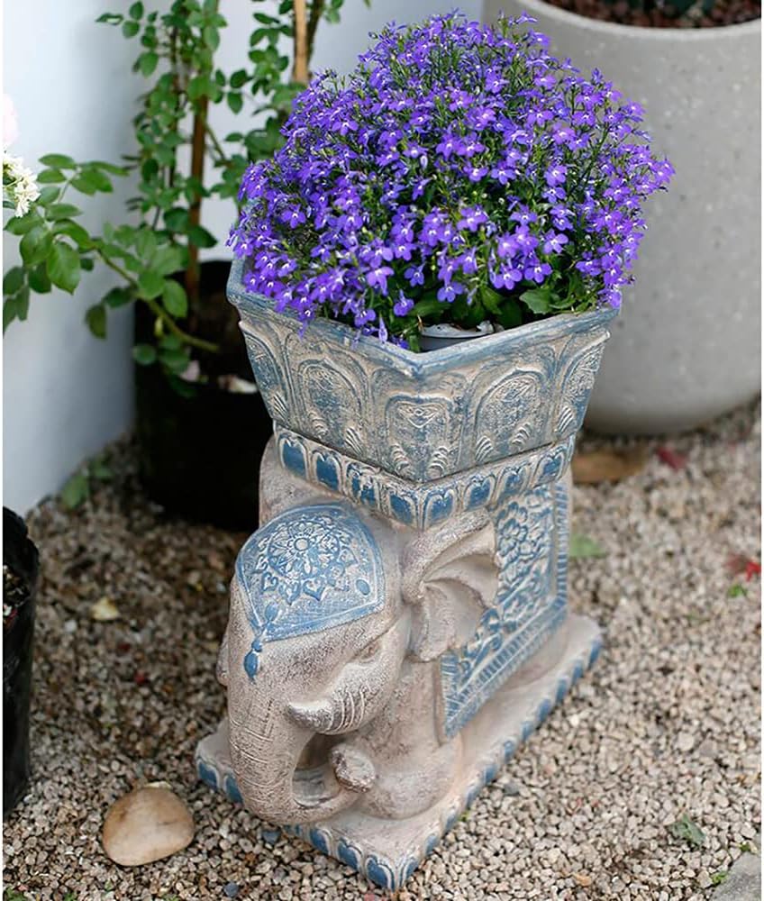 Elephant Garden Bench Statue Sculpture Stone Effect Garden Stool Pedestal Elephant Animal Garden Seat Patio Lawn