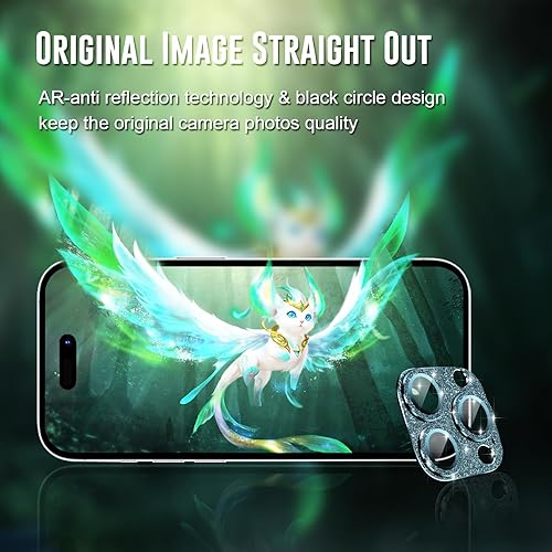 Miniatura 4 de Protector de lente de cámara para iPhone 15 ProiPhone 15 Pro Max, diseño brillante de cobertura completa, cubierta de vidrio templado con anillo de