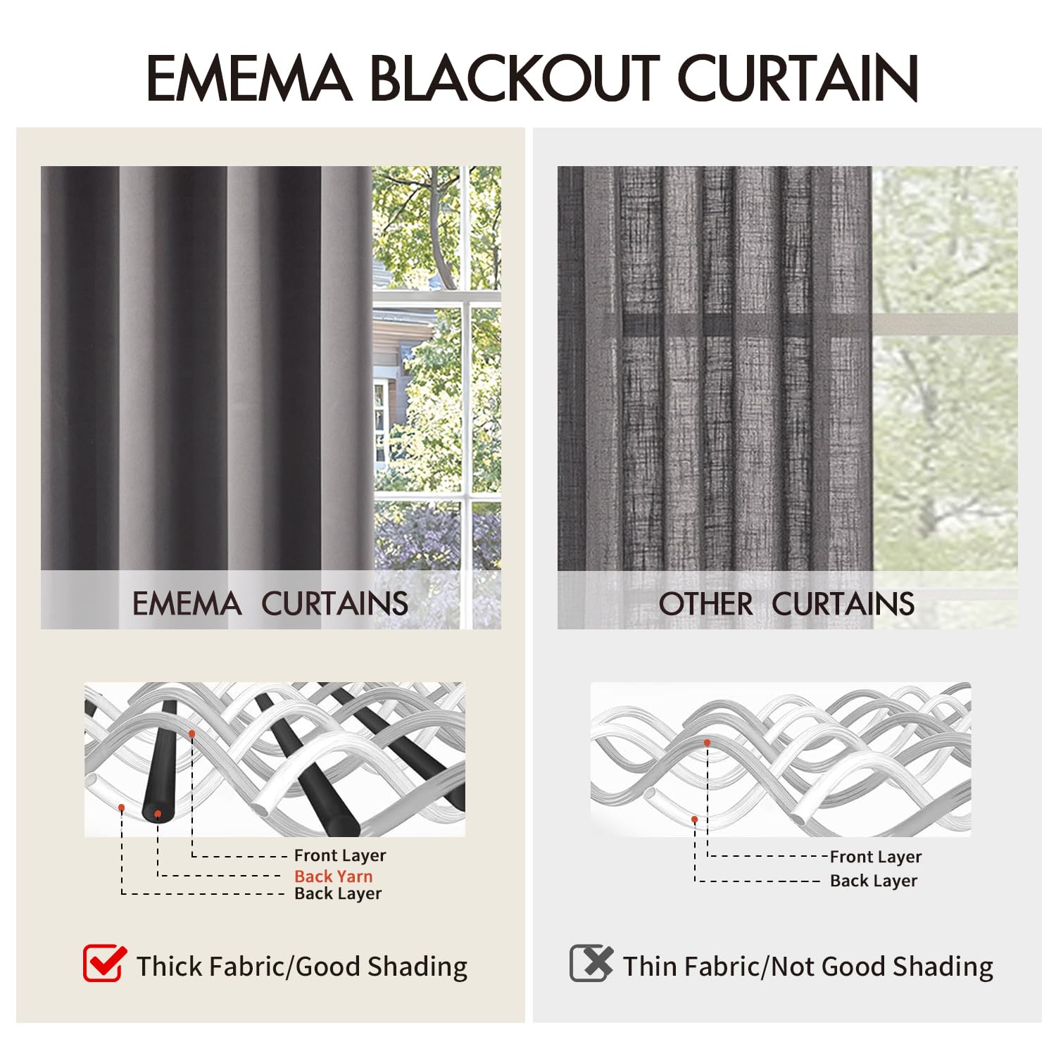 EMEMA Tende Grigio Opache con Occhielli 225 CM di lunghezza, Morbide Tende Oscuranti, Set di 2 Tende Oscuranti per Soggiorno Camera da Letto, Tende Opache con Occhielli Ciascuna H225 x B140 CM