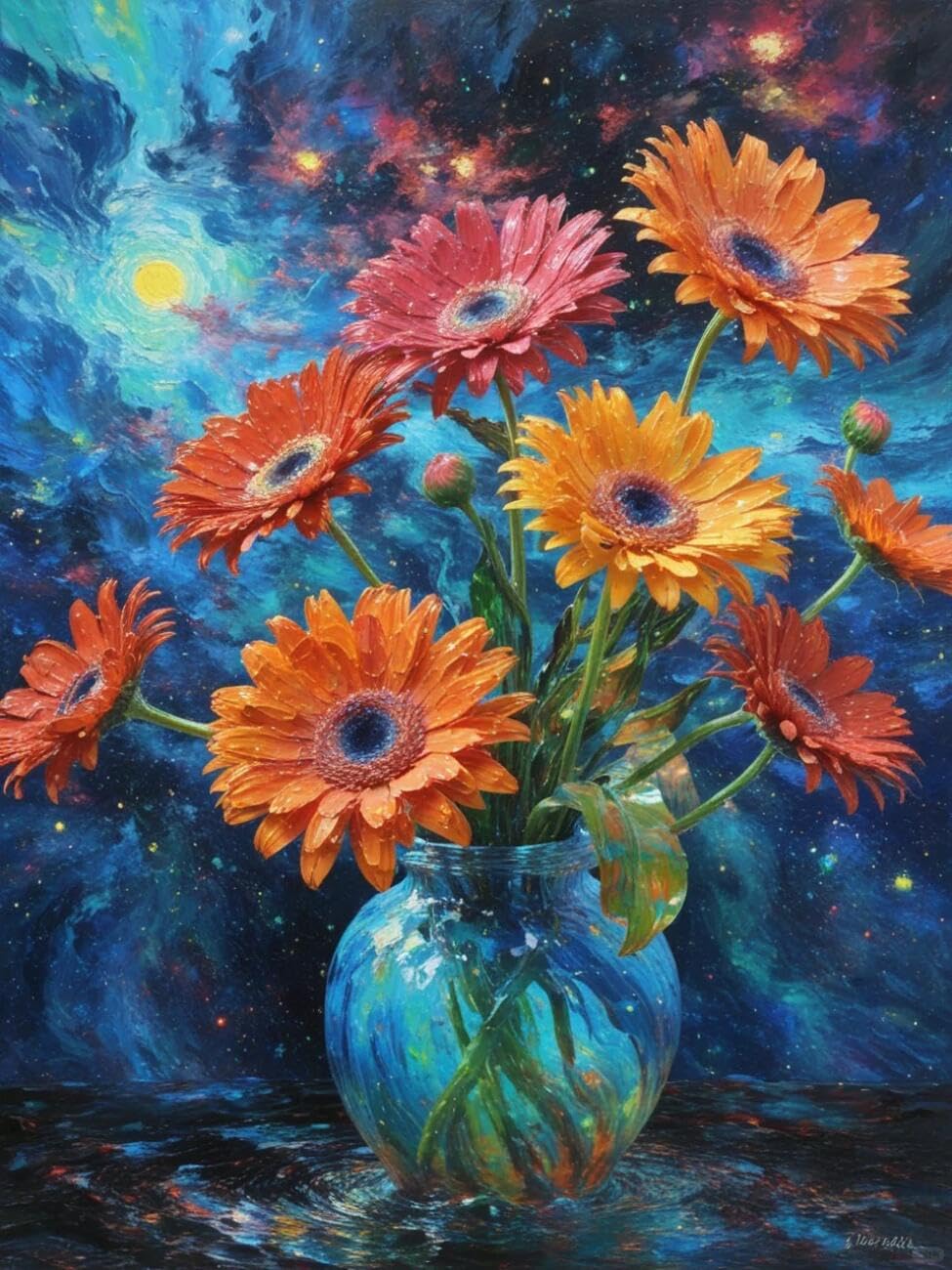 Henypt Cross Stitch Kit Fantasy Chrysanthemum Flowers DIY Arts Aand Craft Kit for Beginners The Elderly with Accessories Handmade DIY/Gifts 14CT 40x50cm
