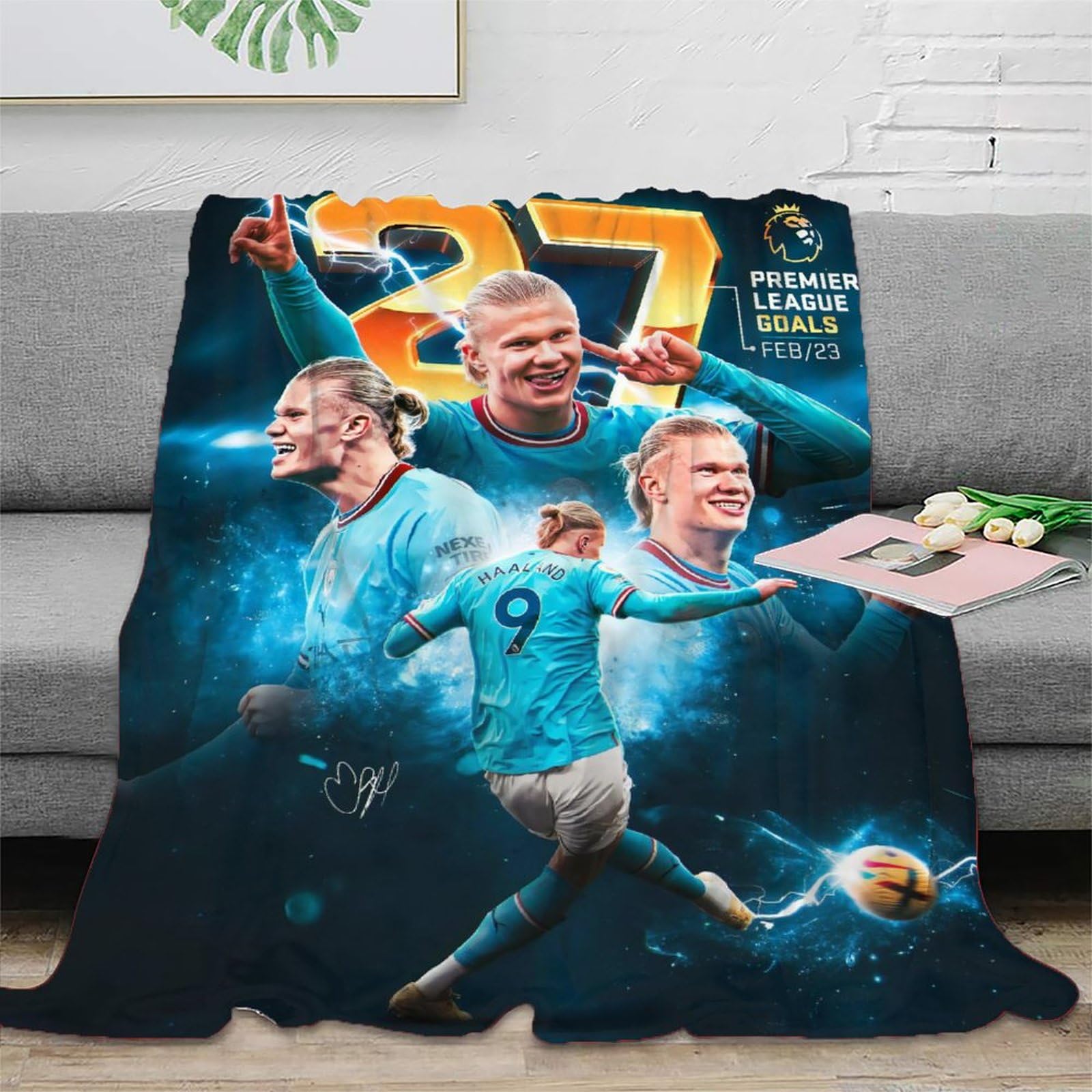 MJCZEGDCR Erling Haaland Throw Blanket 3D Printed Bedding Plush Soft Cozy Lightweight Fluffy Gifts for Holiday Bed Couch for Boys Girls All Season Couch Sofa 70x80inch(180x200cm)