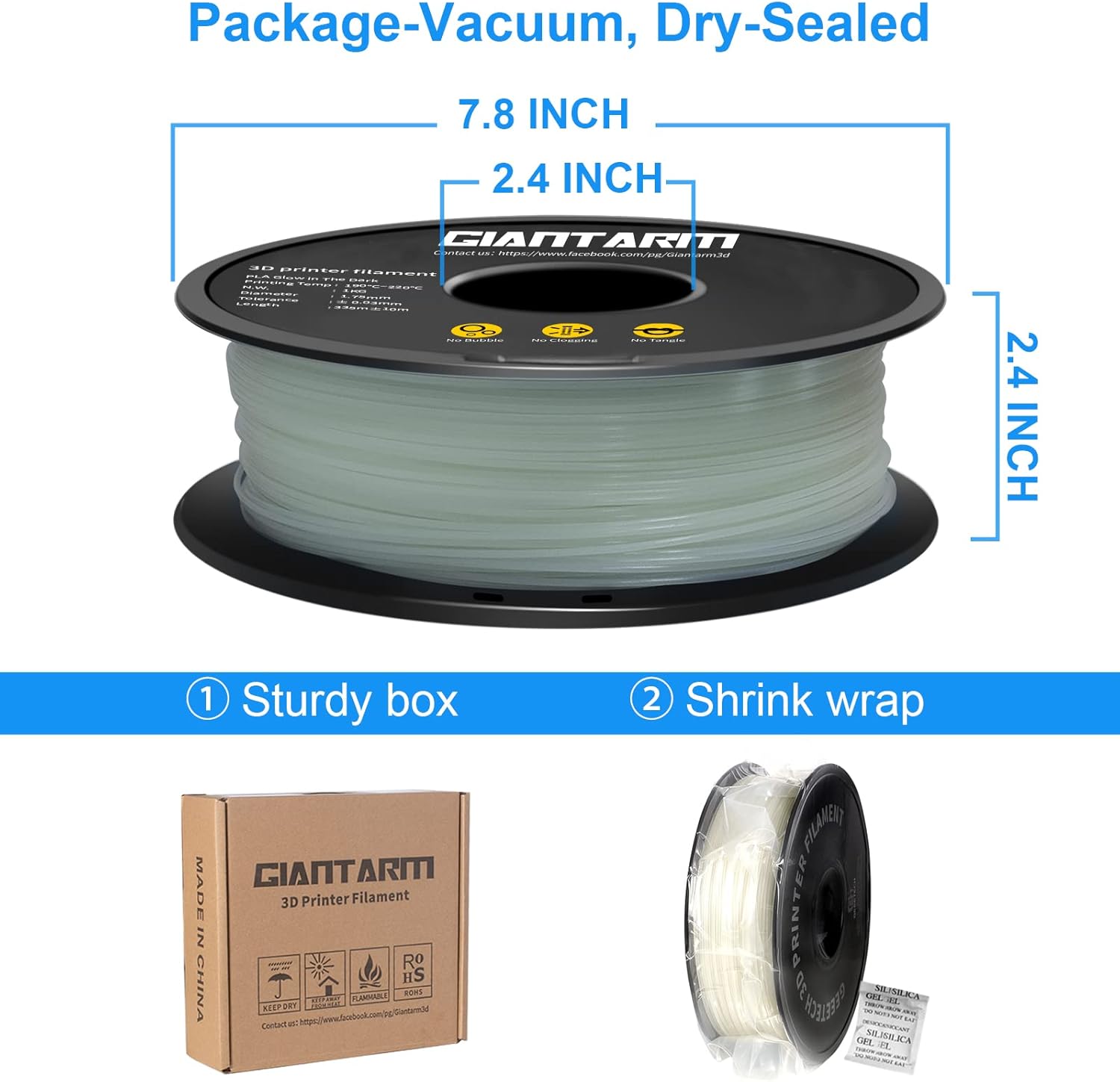 GIANTARM Glow in The Dark Blue Luminous 1.75mm(±0.03mm) PLA Filament 1kg Spool, High Brightness and Long Time Glow, Fit for Most FDM 3D Printer - Image 6