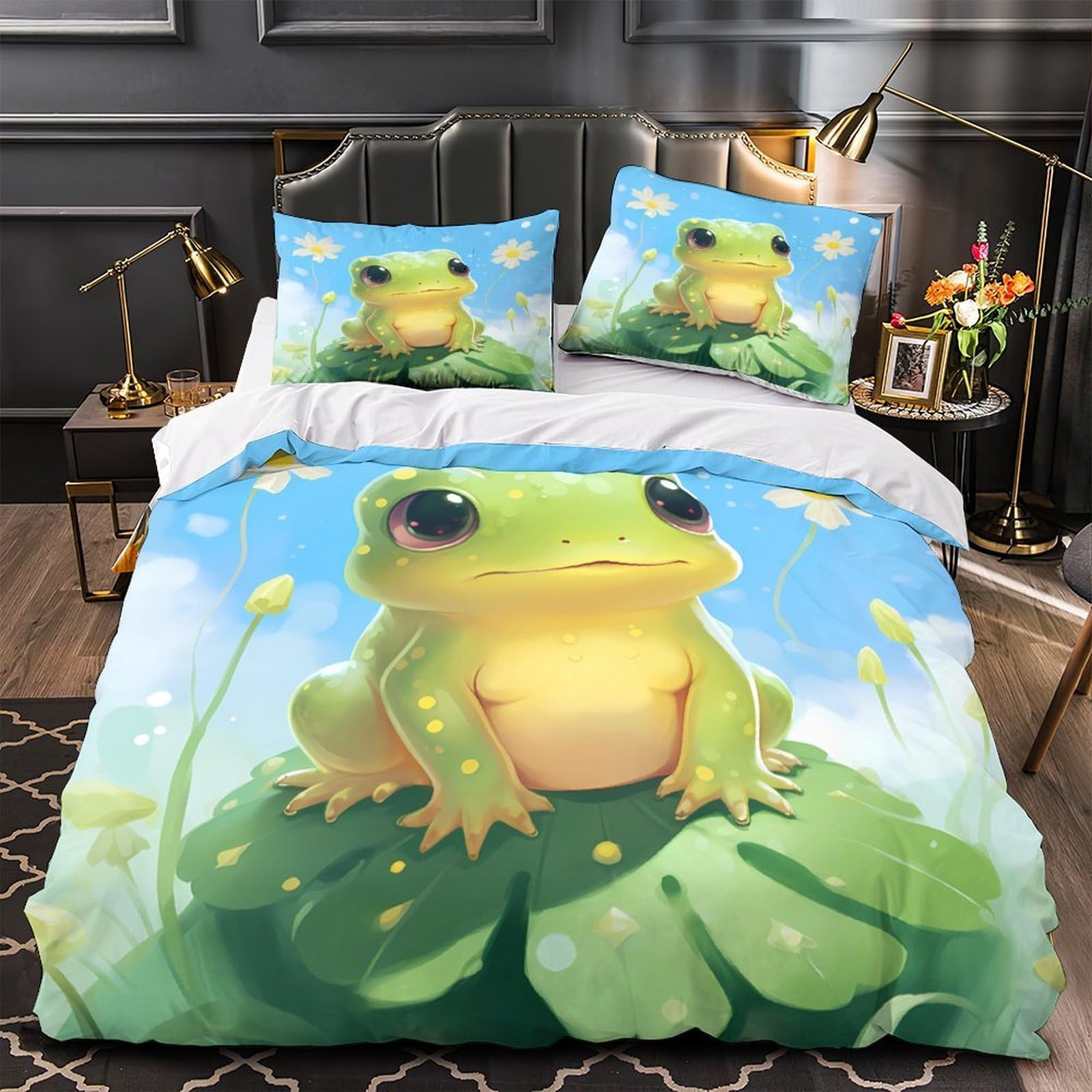 Parure de lit 135x200 grenouille housse de couette microfibre hypoallergénique 3D