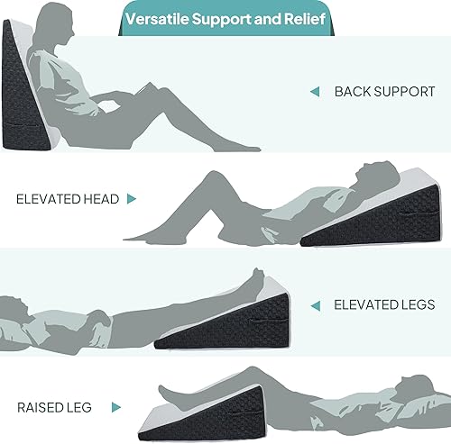 Miniatura 2 de Almohada de cuña de cama para dormir, almohada triangular de 8 pulgadas con parte superior de espuma viscoelástica, almohada de cuña inclinada de